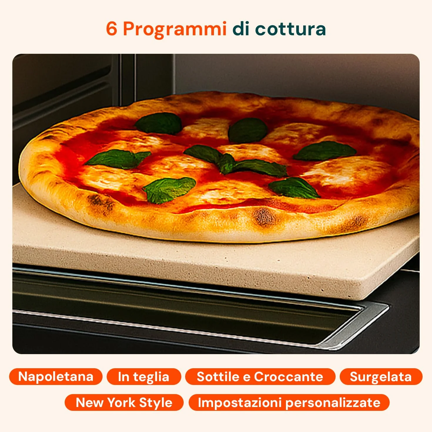 Horno eléctrico para pizza Avilia 400°C con pantalla digital y 6 programas de cocción, acero inoxidable