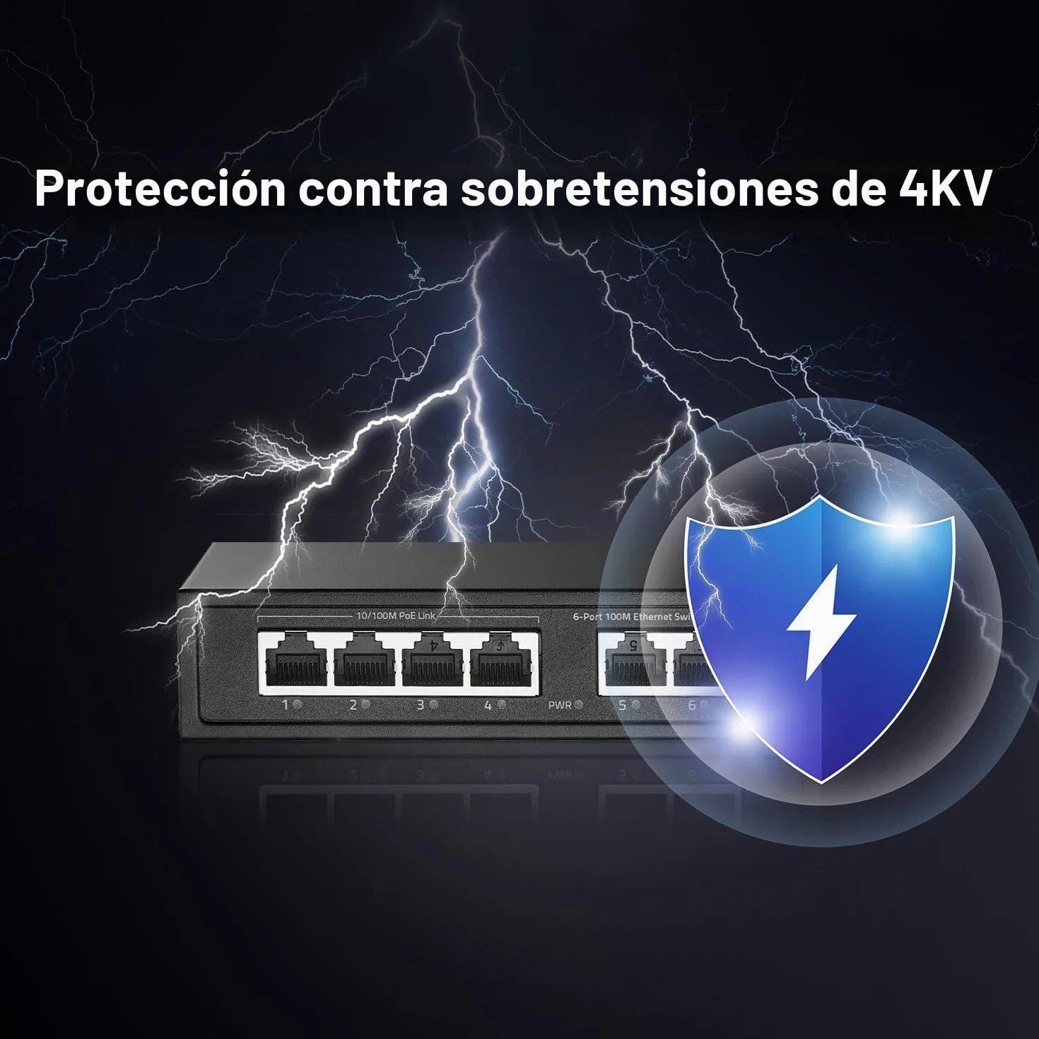 Conmutador PoE Mini YuLinca de 6 puertos con 4 puertos PoE+, 2 enlaces ascendentes Fast Ethernet, 10/100 Mbps, PoE 802.3af/at 65W, conmutador de red PoE+ Plug & Play metálico sin ventilador