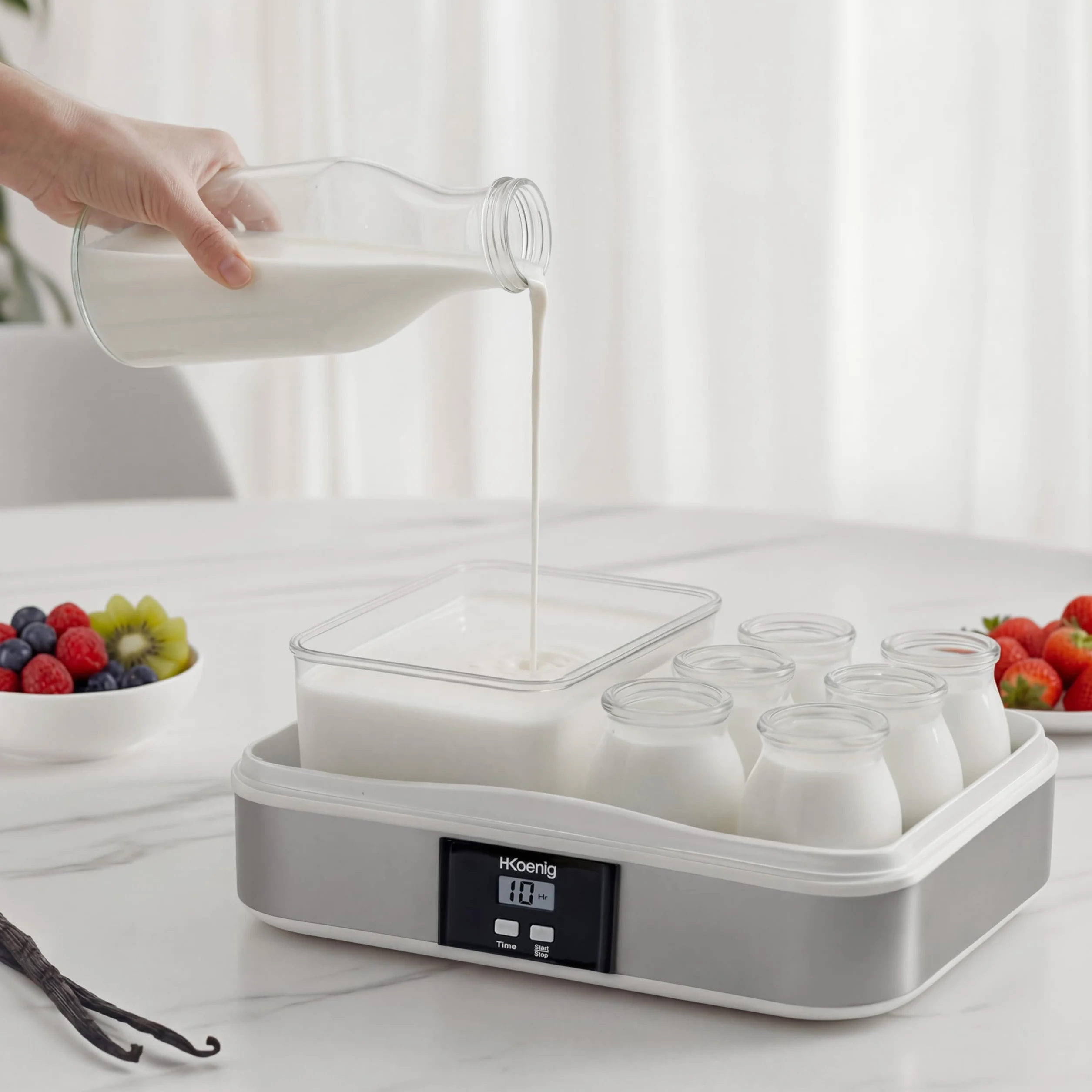 H.Koenig ELY120 Yogurtera 12x160ml 1x1200ml Programable LCD Acero Inoxidable 21.5W