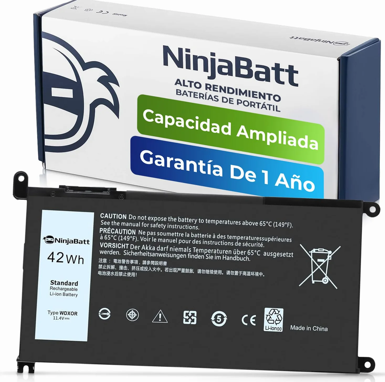NinjaBatt Batería Compatible con DELL WDX0R P69G Inspiron 13 15 5000 7000 5567 7579 5578 5570 5568 7569 5579 5565 7573 13 7378 5378 7368 5379 5368 7375 17 5767 Y3F7Y - [42Wh/11.4v]