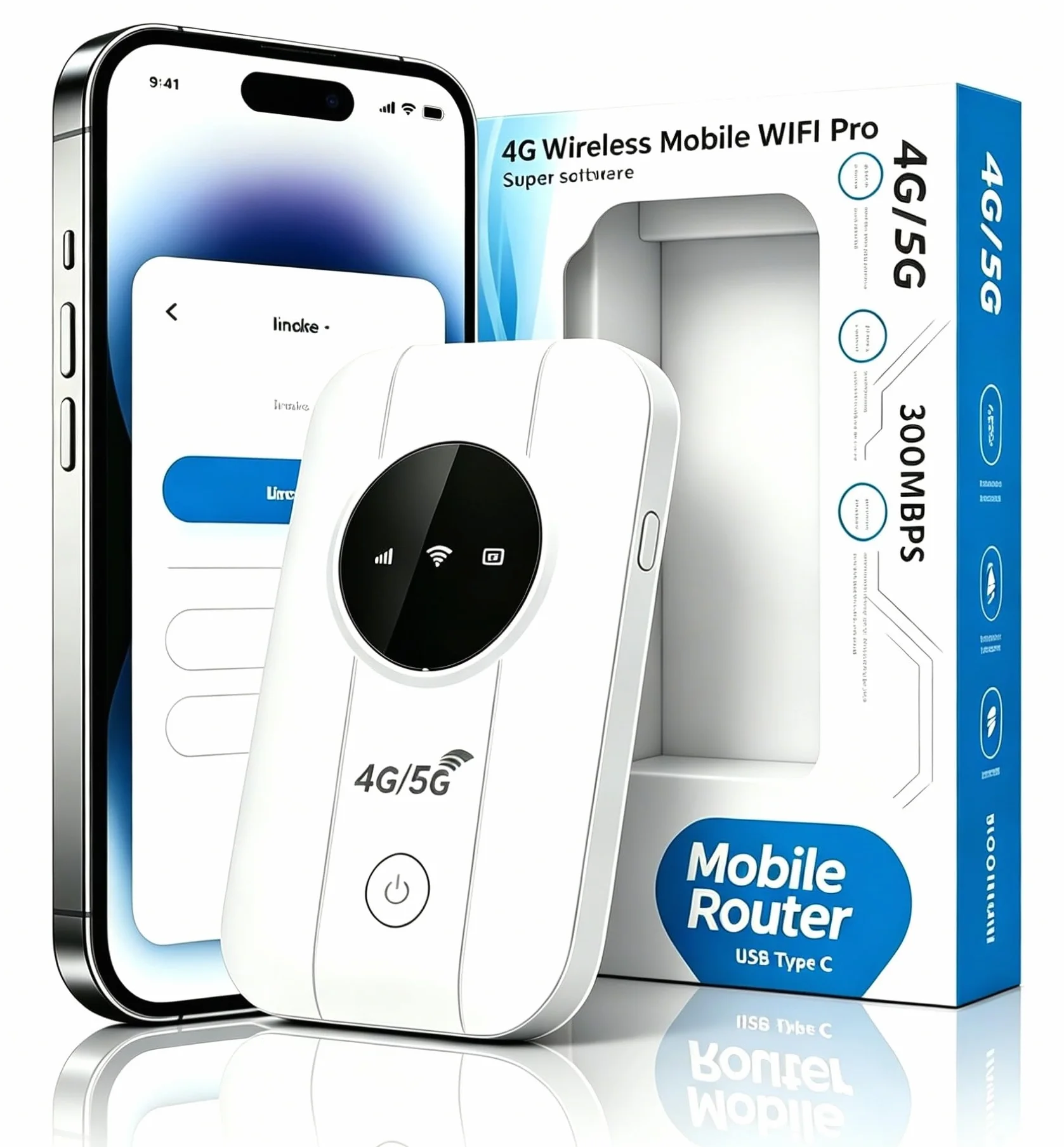 Router WiFi Portátil 4G/5G Desbloqueado con Ranura SIM, Conexión para 10 Dispositivos, Cobertura 4G/5G, Compatible con Todos los Operadores, Seguridad WPA2, Ideal para Viajes y Teletrabajo
