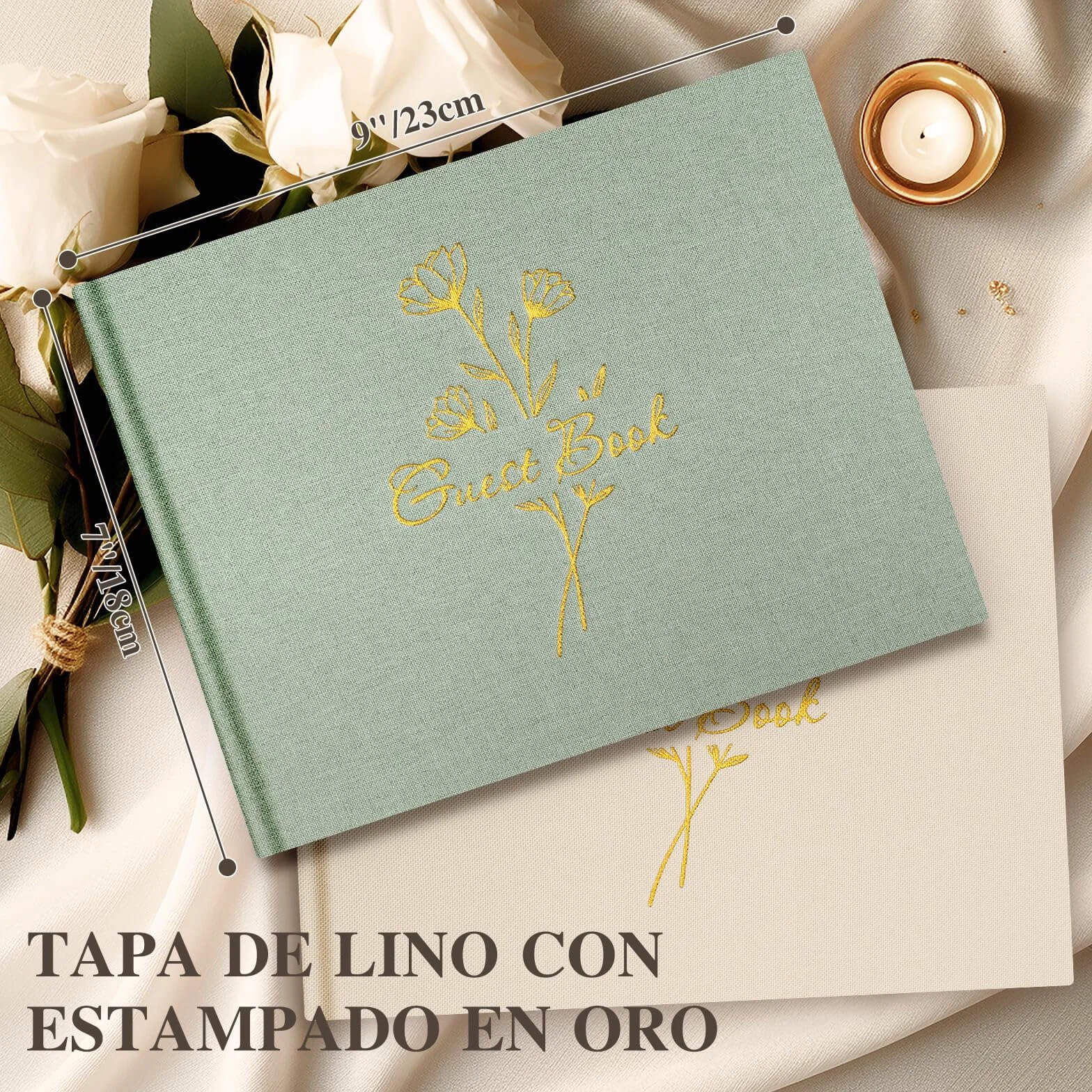 Libro de Visitas de Boda 108 Páginas en Blanco, Lino, Verde
