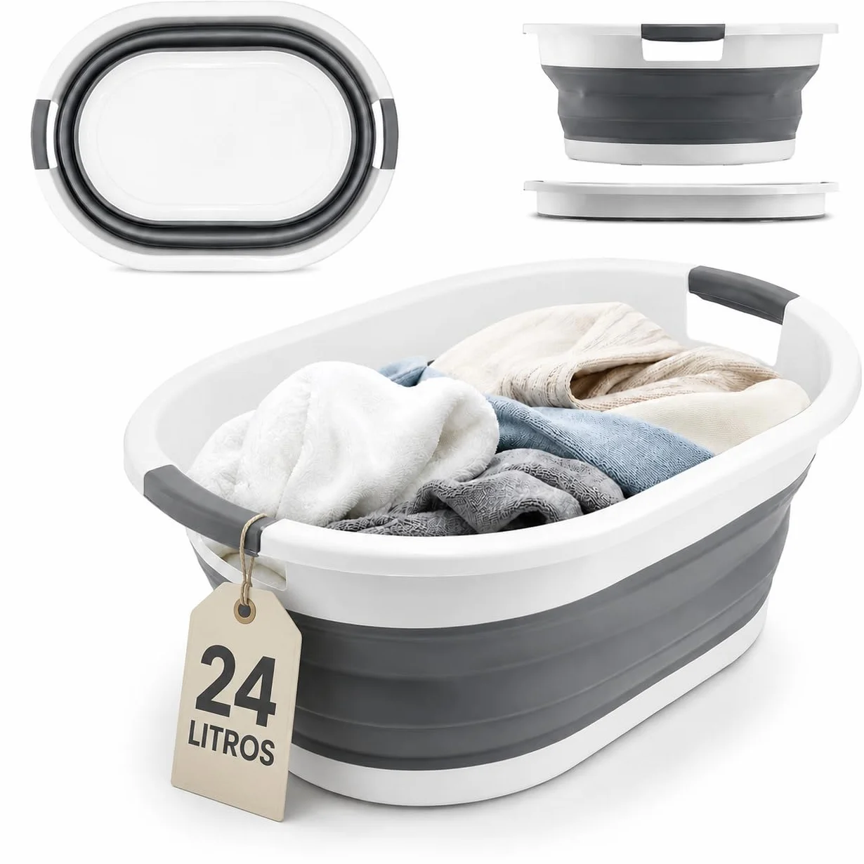 Cesto Plegable de Colada Silicona 24 Litros Gris Canasto Plastico