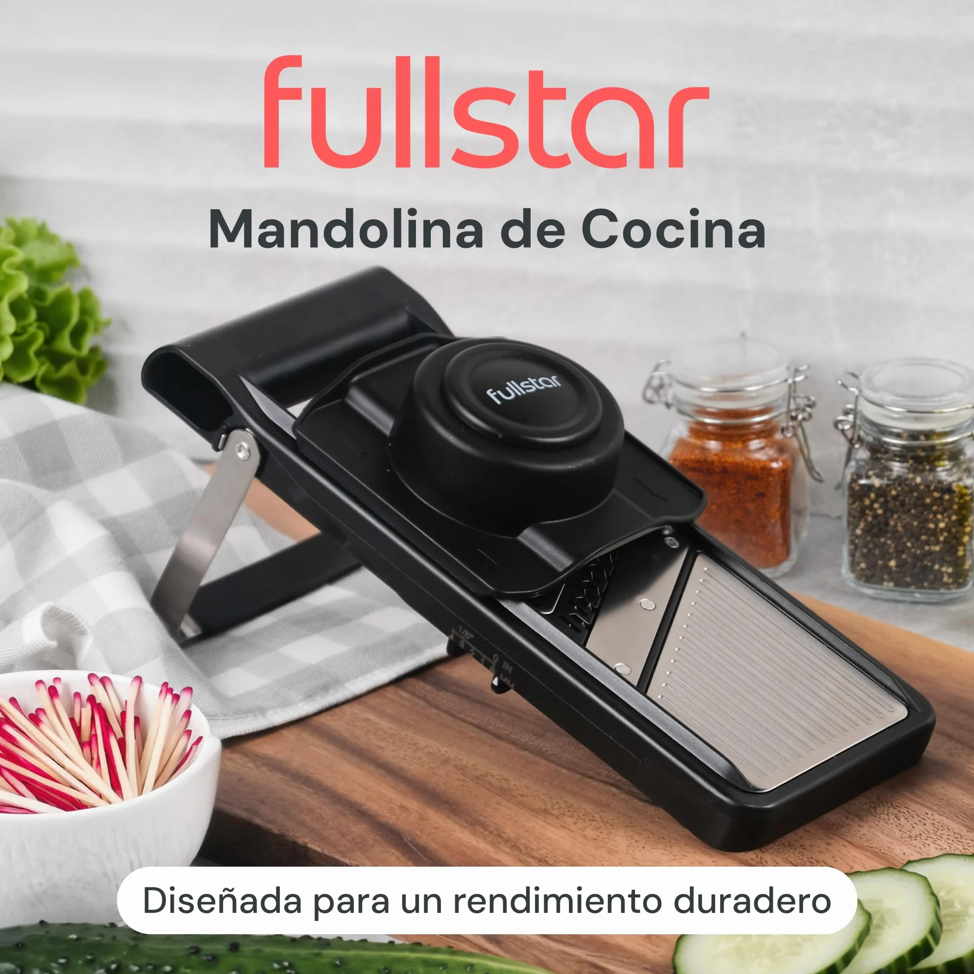 Mandolina de Cocina Profesional 2 en 1 Acero Inoxidable Grosor Ajustable 1-4 mm con Cuchilla Juliana