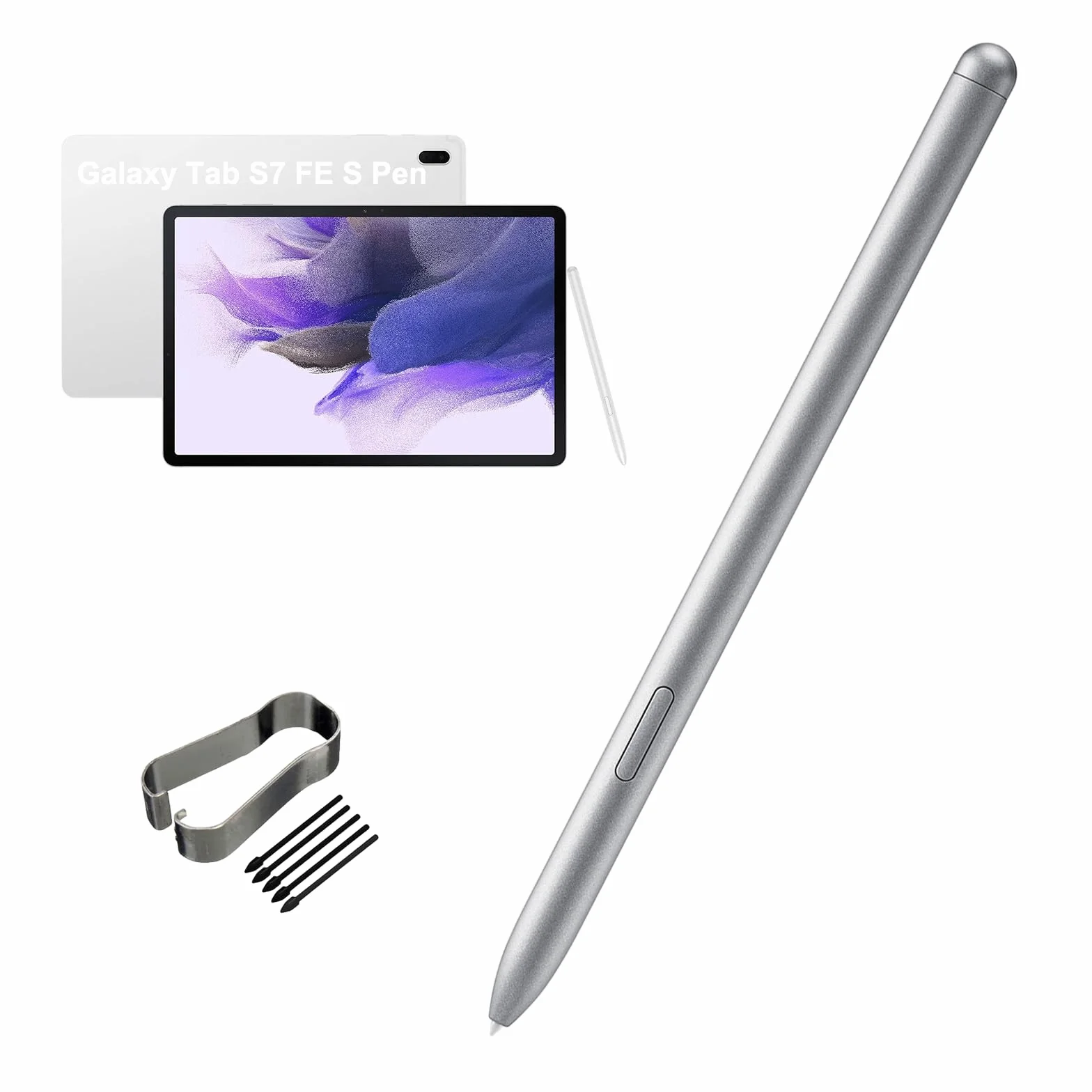 Galaxy Tab S7 FE S Pen Reemplazo para Samsung Galaxy Tab S7 FE SM-T730, SM-T733, SM-T736B TJ-780 Stylus Pen compatible con Samsung Galaxy Tab S7 FE Tips/Nibss (sin Bluetooth) (Mystic Silver)