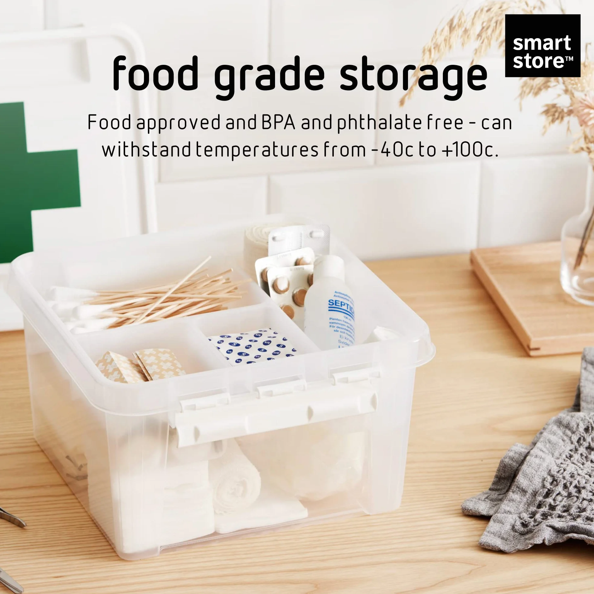 SmartStore Caja de Primeros Auxilios 8L con Inserto y Cierre Clip 28x28x17cm