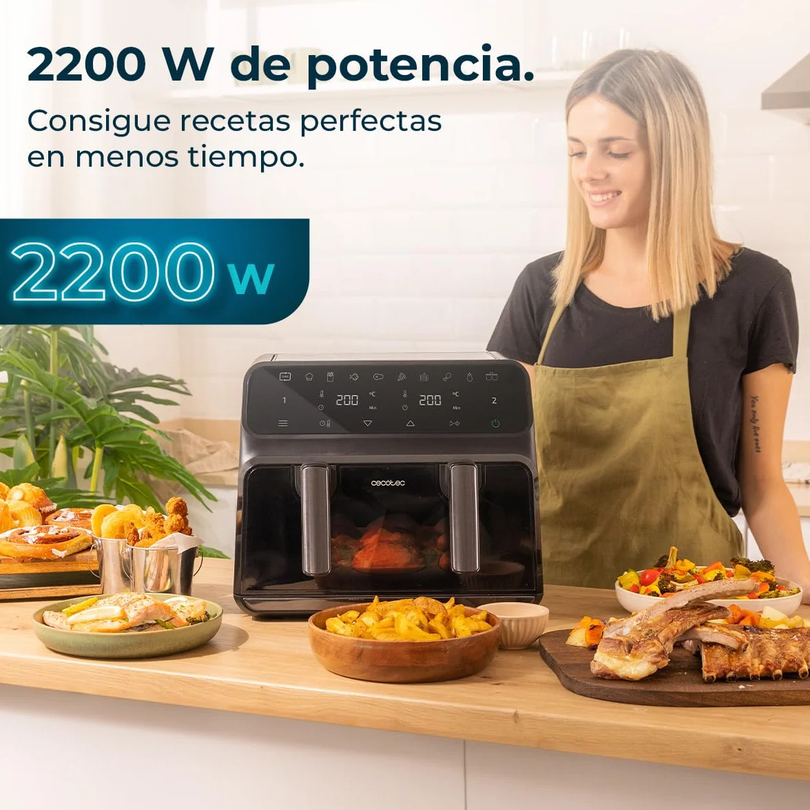 Cecotec Freidora de Aire sin Aceite 9L Doble Cubeta 4.5L Cecofry Advance 9000 Window Plus 2200W