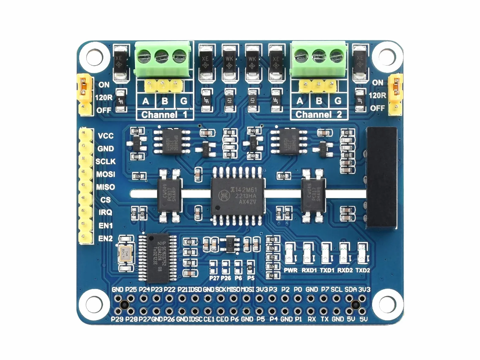 Waveshare 2-Channel Isolated RS485 Expansion Hat for Raspberry Pi SC16IS752+SP3485 Solution with Multi Onboard Protection Circuits