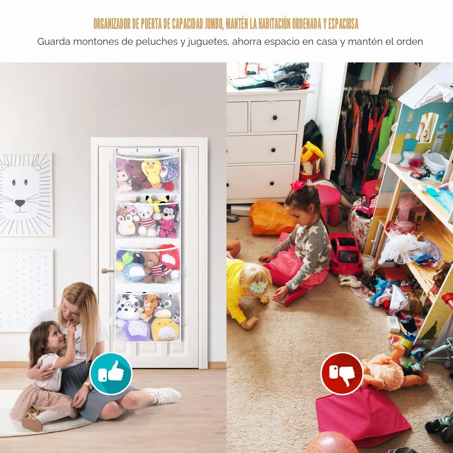 Organizador Colgante Sobre La Puerta Almacenamiento Red Hamaca Para Animales De Peluche Dormitorio Cuarto Niños
