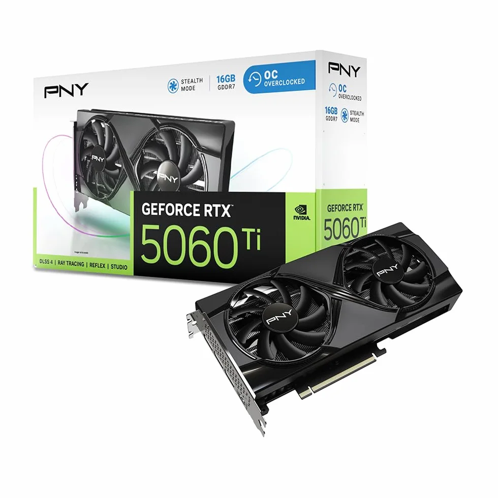 PNY GEFORCE RTX™ 5060 Ti 16GB Overclockeado Doble Ventilador DLSS 4