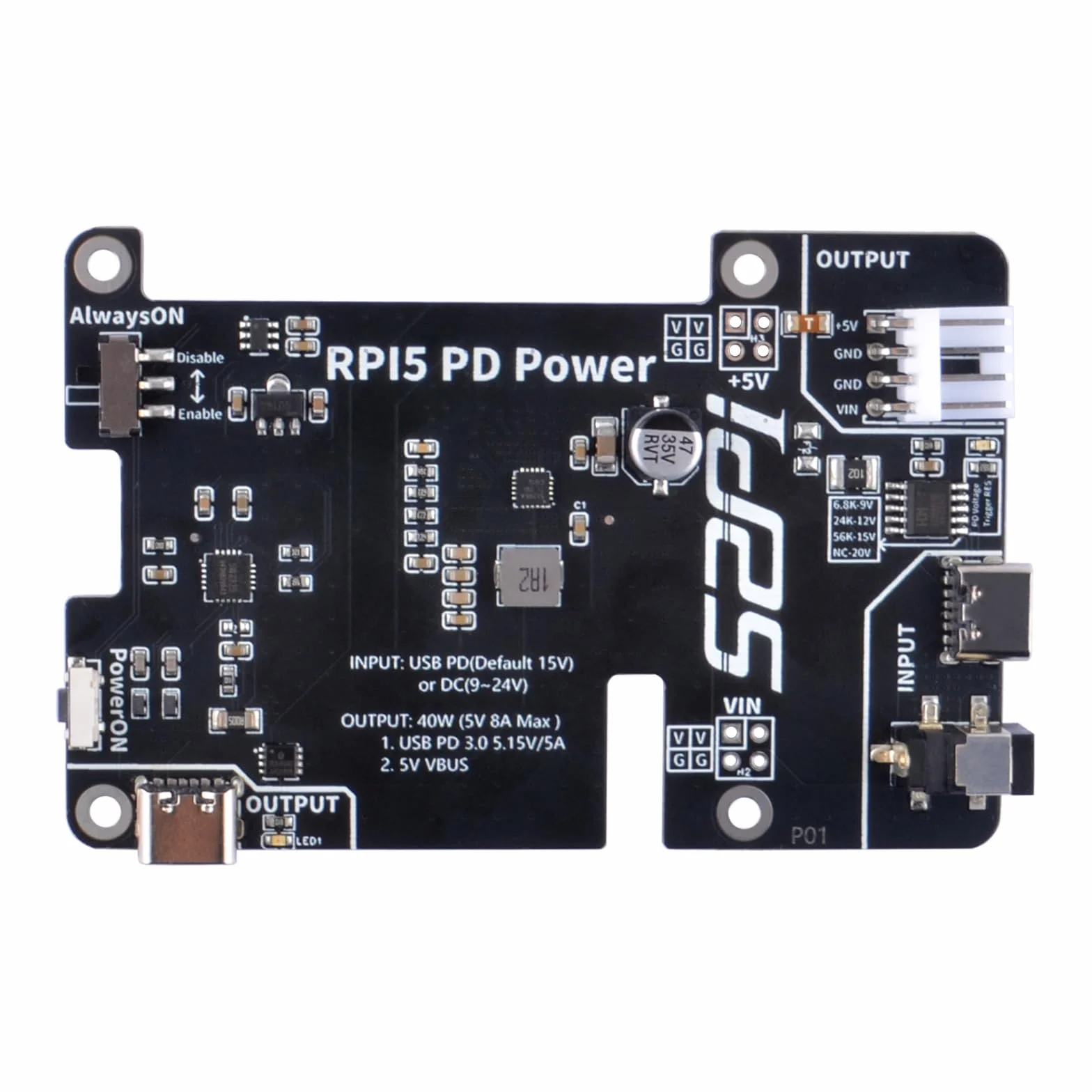 GeeekPi PD Power Expansion Board for Raspberry Pi 5, Enhanced Power Delivery & Automatic Startup for Raspberry Pi 5 4GB/8GB
