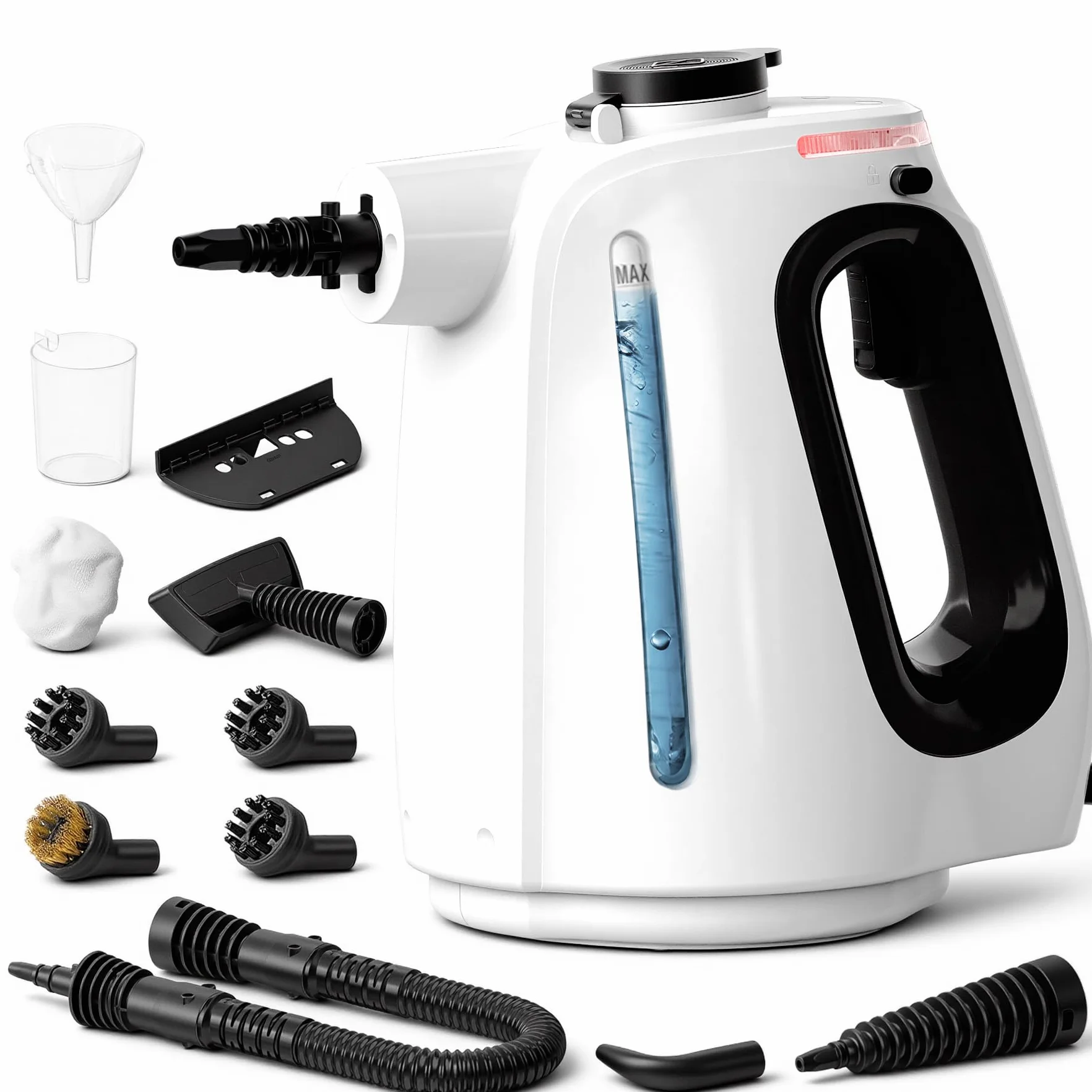 Limpiador de Vapor Portátil 1350W, Vaporeta Hogar con Depósito 550 ml, 10 Accesorios
