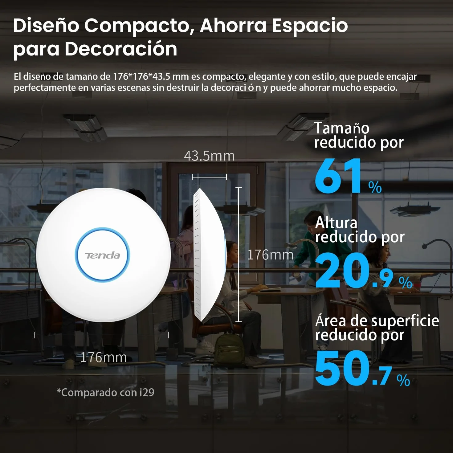 Tenda I27 WiFi 6 AX3000 Punto de Acceso de Doble Banda, Soporta PoE Estándar 802.3at, Montaje Techo, Roaming, MU-MIMO, OFDMA, Múltiples SSID, Gestionable a través de App o la Interfaz Web, Blanco