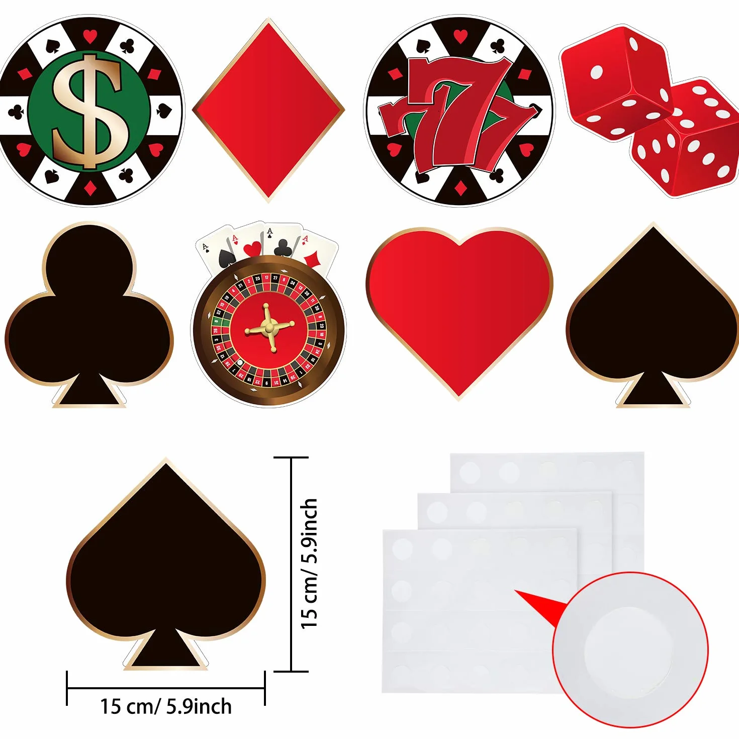 Las Vegas Casino Party Decorations 40-Piece Poker Cutouts for Birthday Party 5.9 x 5.9