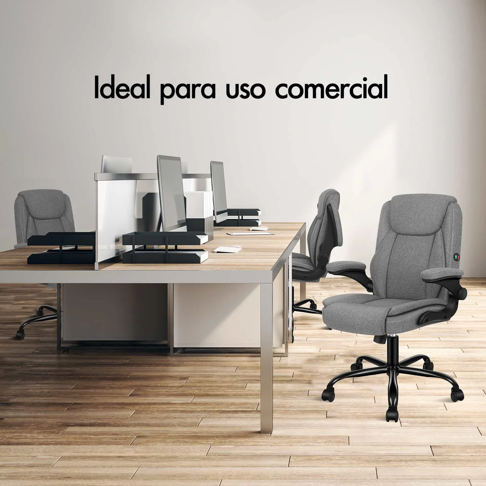 ALFORDSON Silla Oficina Ejecutiva con Masaje, Ergonómica Escritorio Reposabrazos Abatible, Inclinación, Respaldo Medio, Tela de Lino Gris