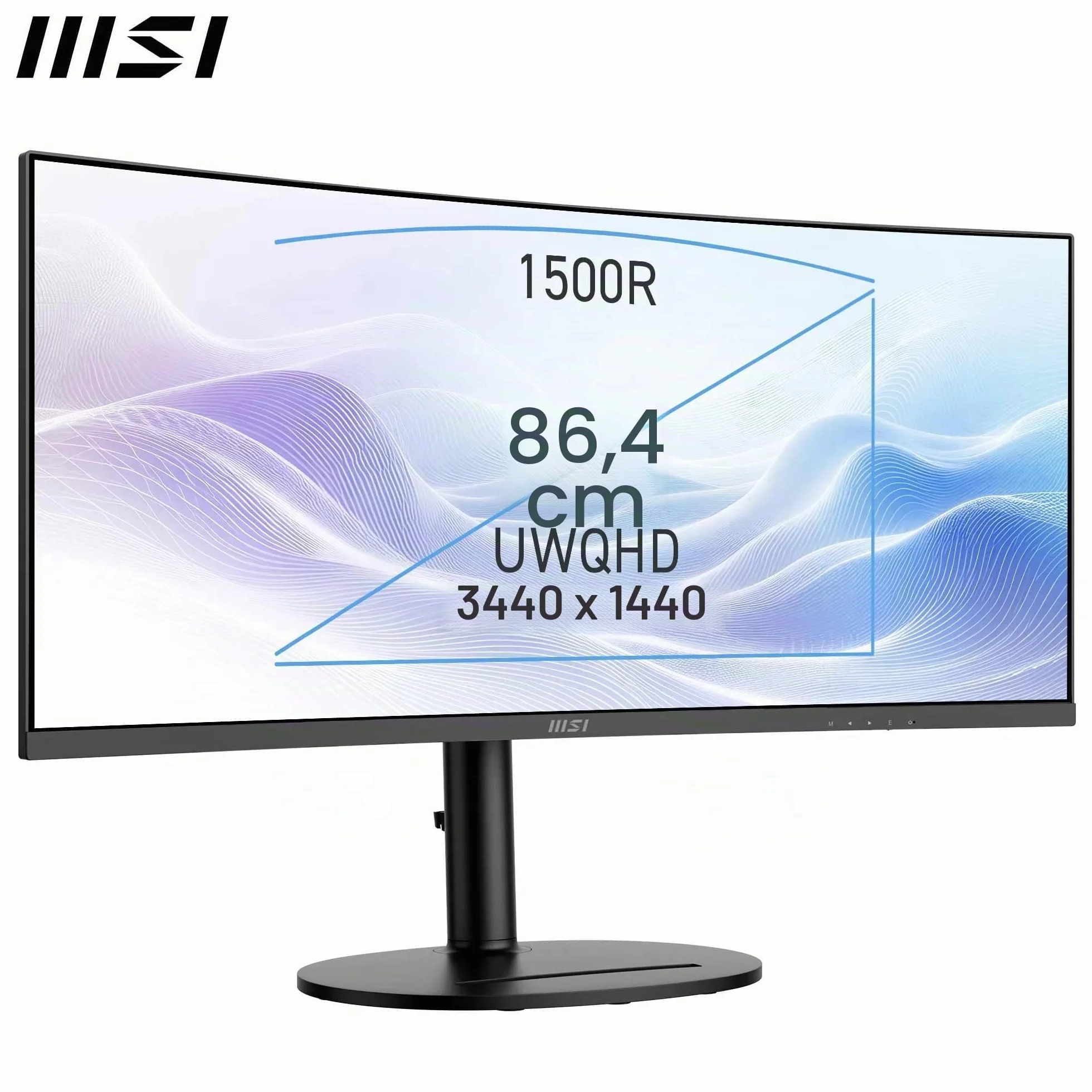 MSI Modern MD342CQP Monitor Curvo de 34'' UWQHD 1500R - Panel VA 3440 x 1440, KVM, Pip/PBP, Amplia, Altavoces Integrados, Ajustable en 3 direcciones - HDMI 2.0b, DisplayPort (1.4a)