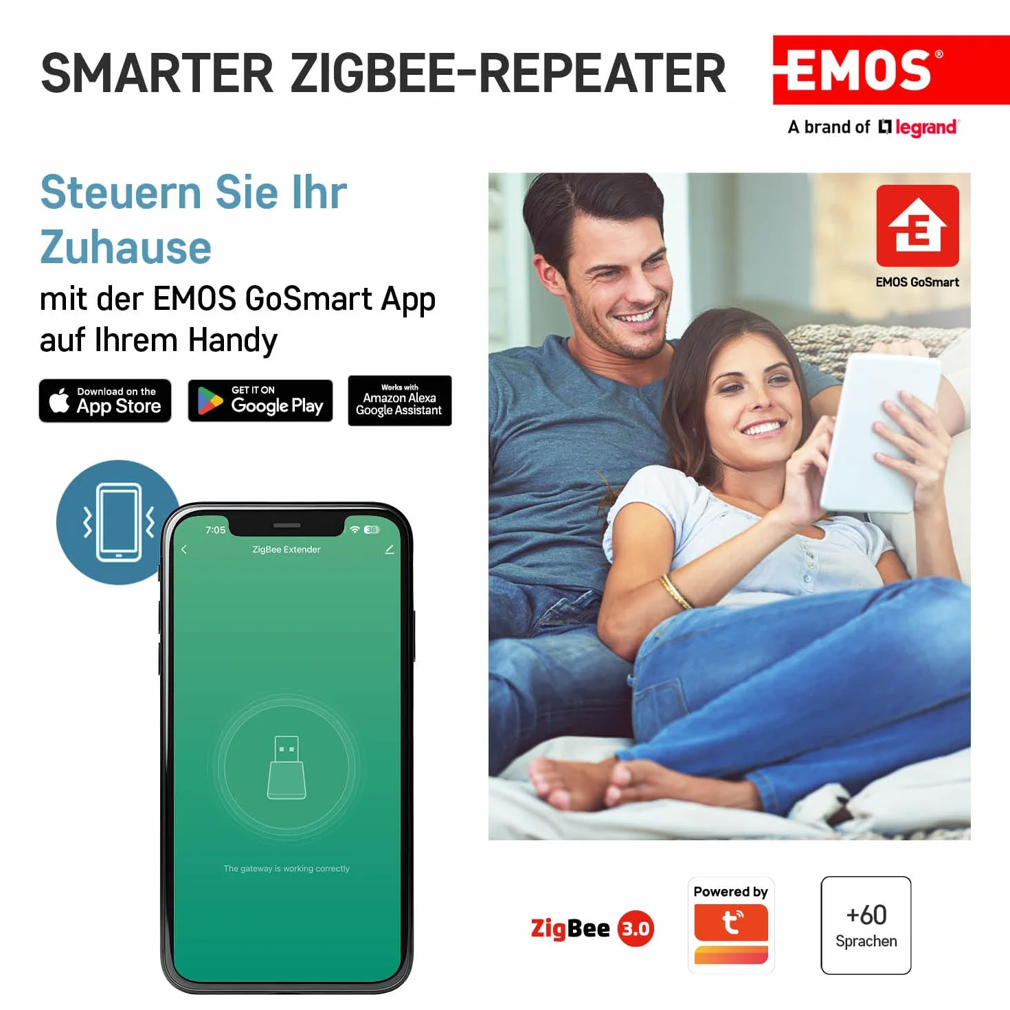 EMOS GoSmart Mini ZigBee Amplificador de Señal, Smart Home USB Extensor 3.0 Compatible con Tuya, Smart Life, Hub Requerido