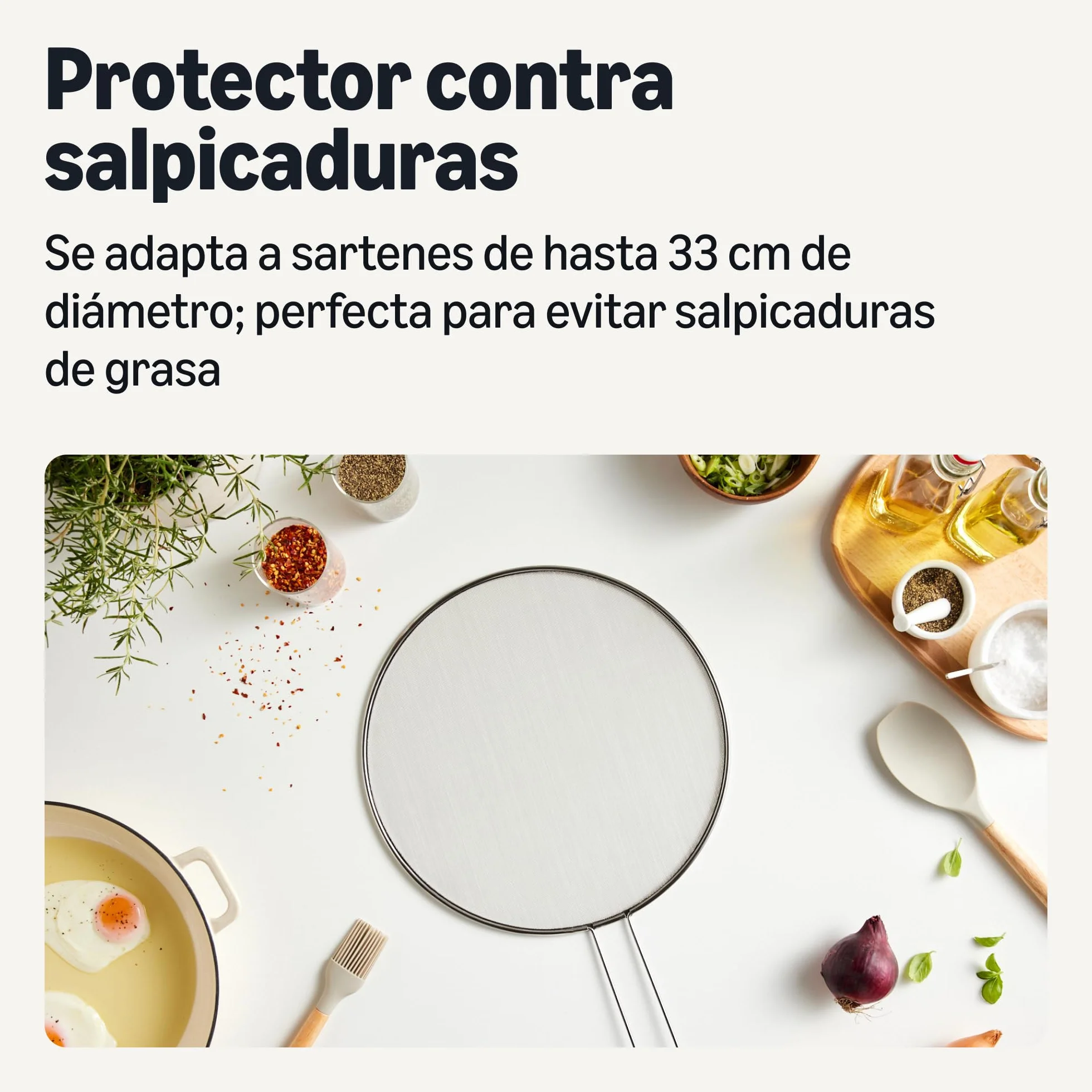Amazon Basics Protector de Salpicaduras para Sartén 33,0cm Acero Inoxidable Apto para Lavavajillas