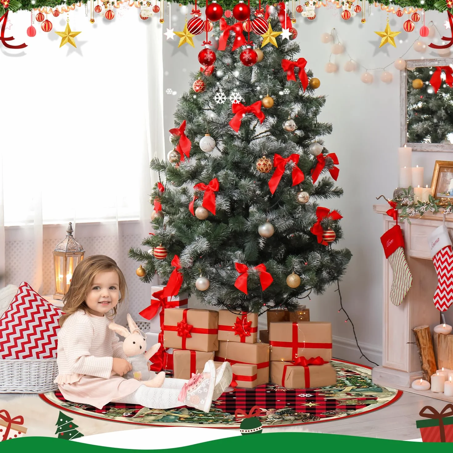 Falda Arbol de Navidad 120cm Redondo para Decoración de Fiestas, Christmas Tree Skirt