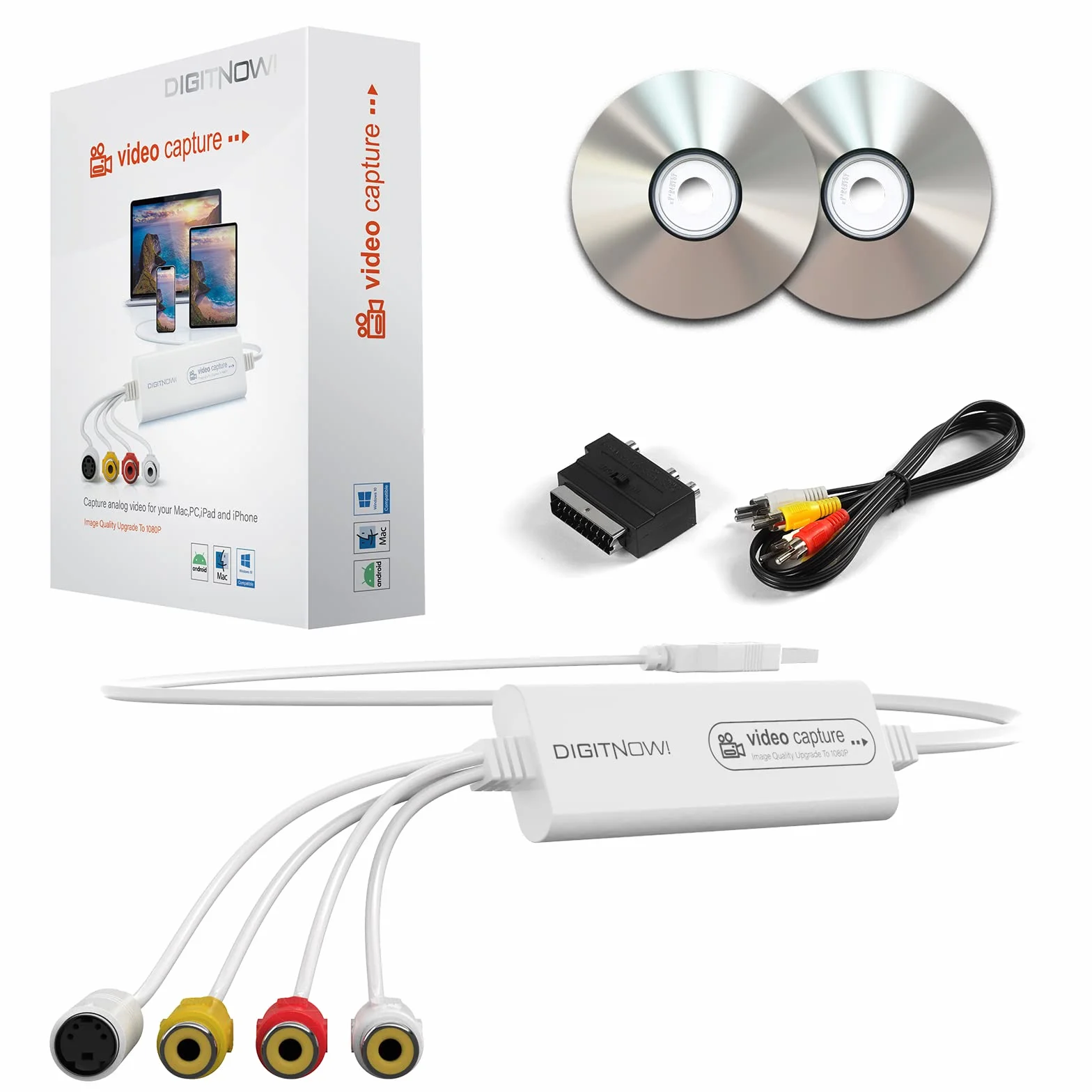 DIGITNOW! Tarjeta de Captura de Video USB 2.0, VHS VCR TV to DVD Converter, Compatible con Mac OS X PC Windows 7 8 10