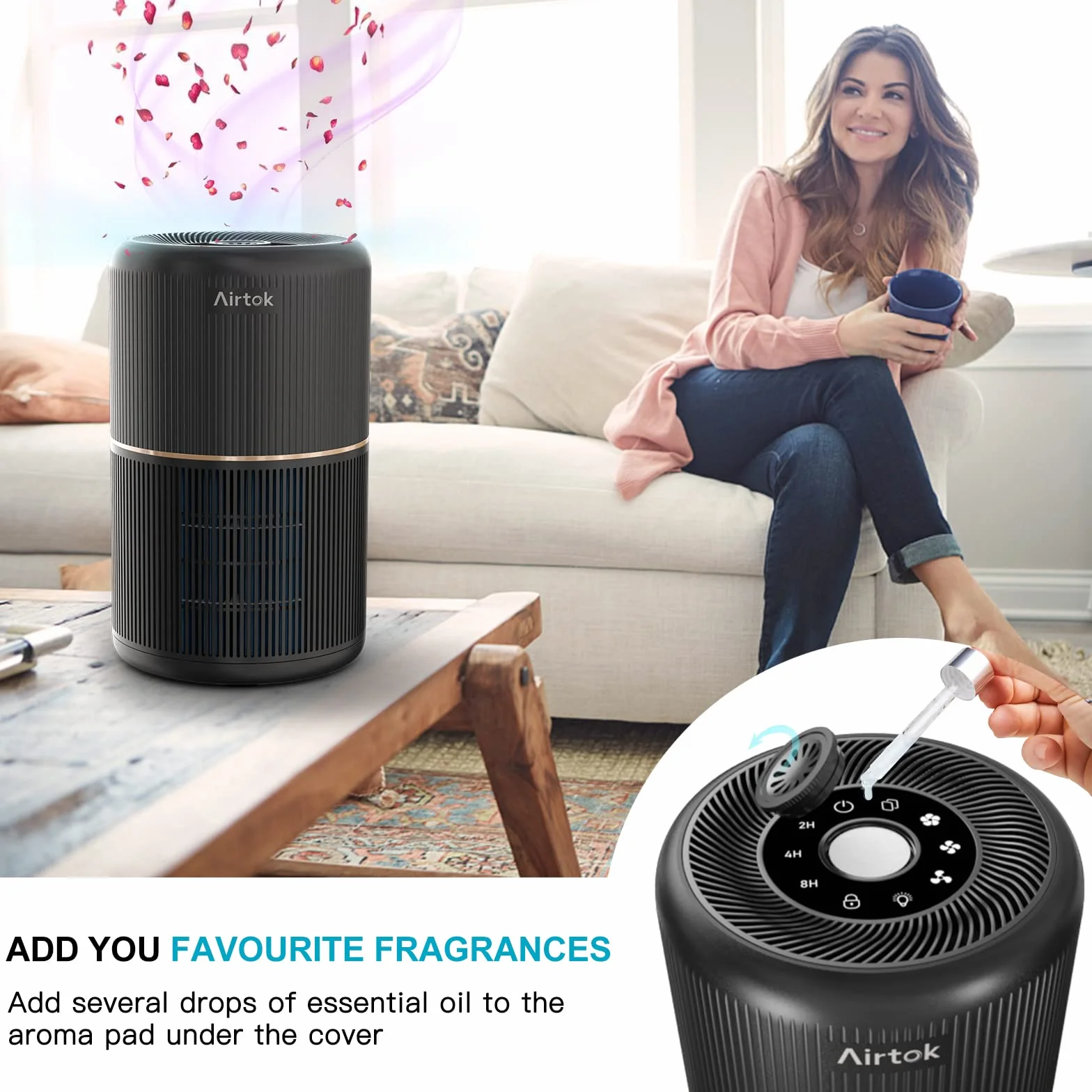 AIRTOK Purificador de Aire con Filtro HEPA, 4 Etapas, 3 Velocidades, Luz Nocturna