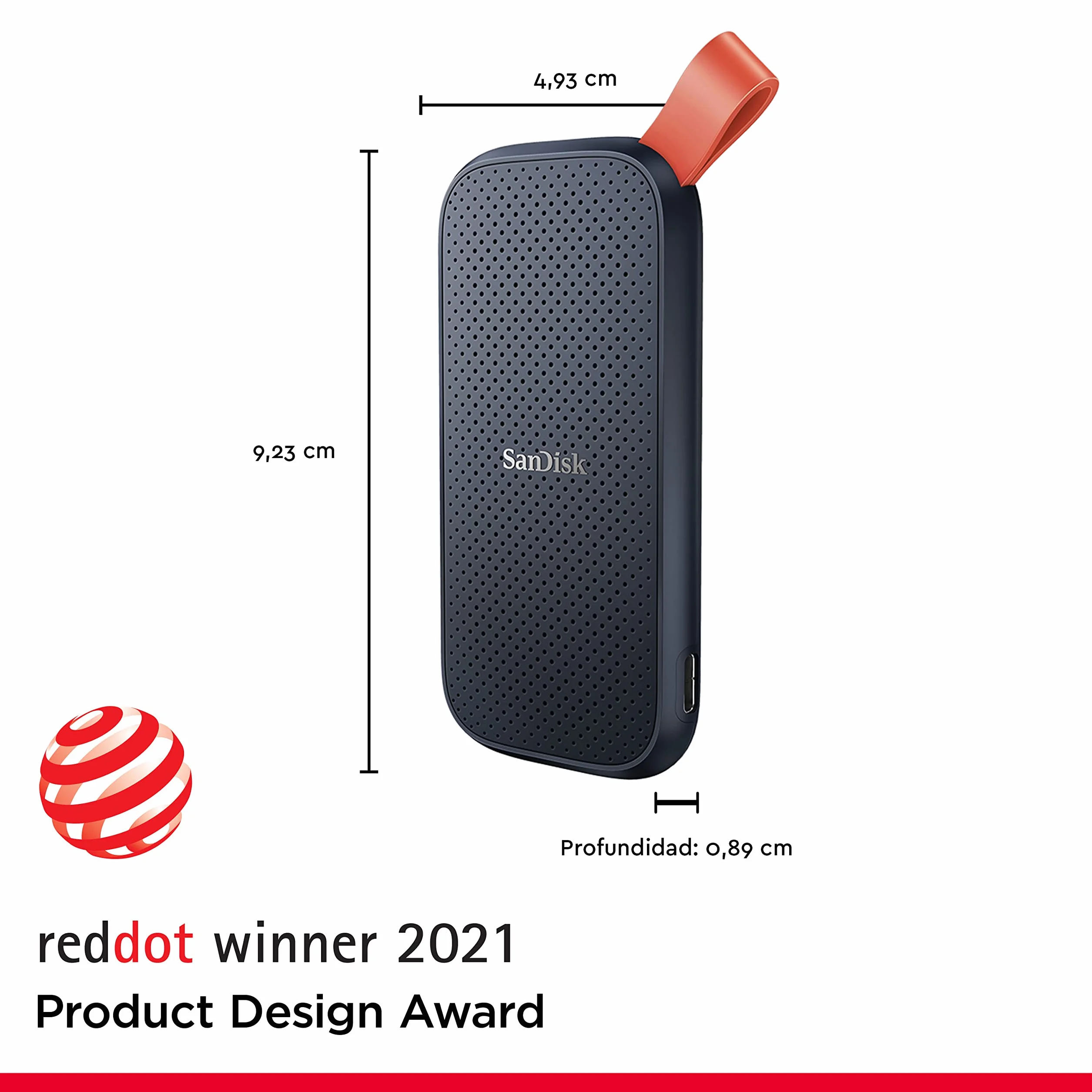 SanDisk SSD Externo Portátil 480 GB (Disco duro externo SSD con velodidad de lectura de hasta 520 MB/s, con protección contra caídas de hasta dos metros, resistente gancho de goma)