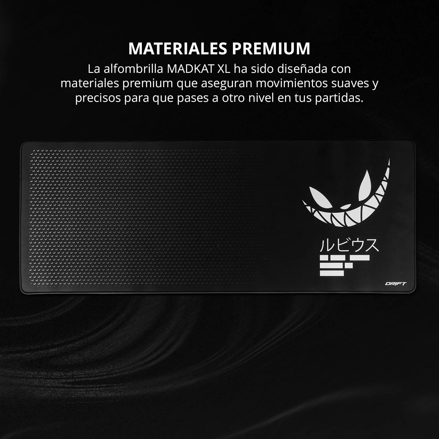 Drift Gaming MADKAT XL - Alfombrilla Gaming Oficial ElRubius, Superficie Extra Suave, Dimensiones 900X350x3mm, Base Antideslizante, Bordes cosidos, Color Negro