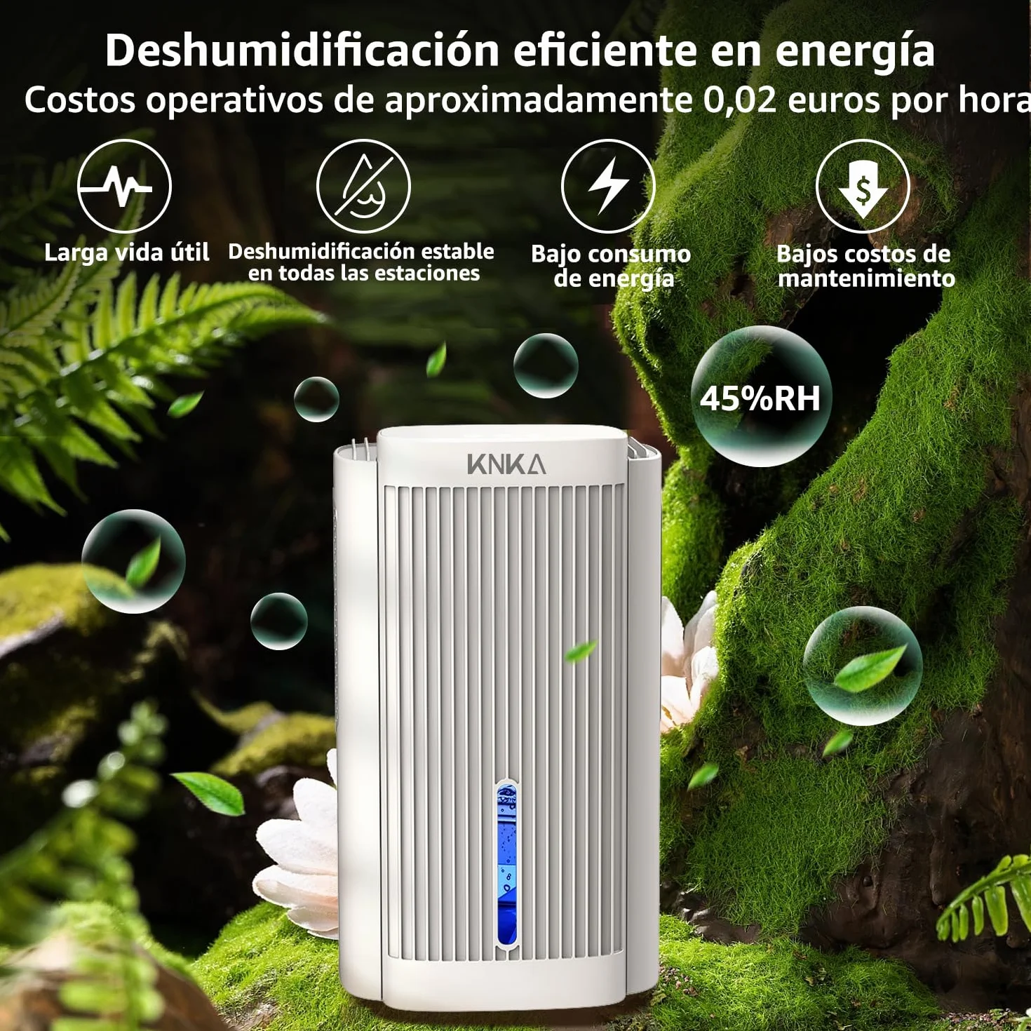KNKA Deshumidificador eléctrico 1,1 L 28 dB con apagado automático y modo de suspensión