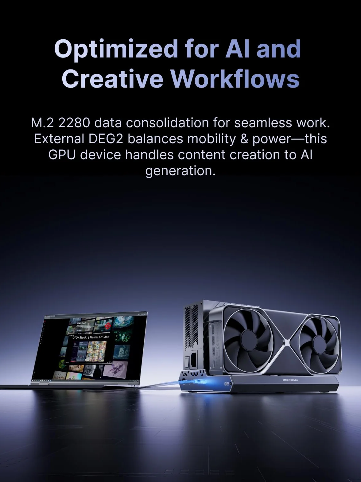 MINISFORUM DEG2 Thunderbolt 5 80Gbps 140W Base de expansión OCuLink eGPU PCIe x16 M.2 NVMe ATX/SFX