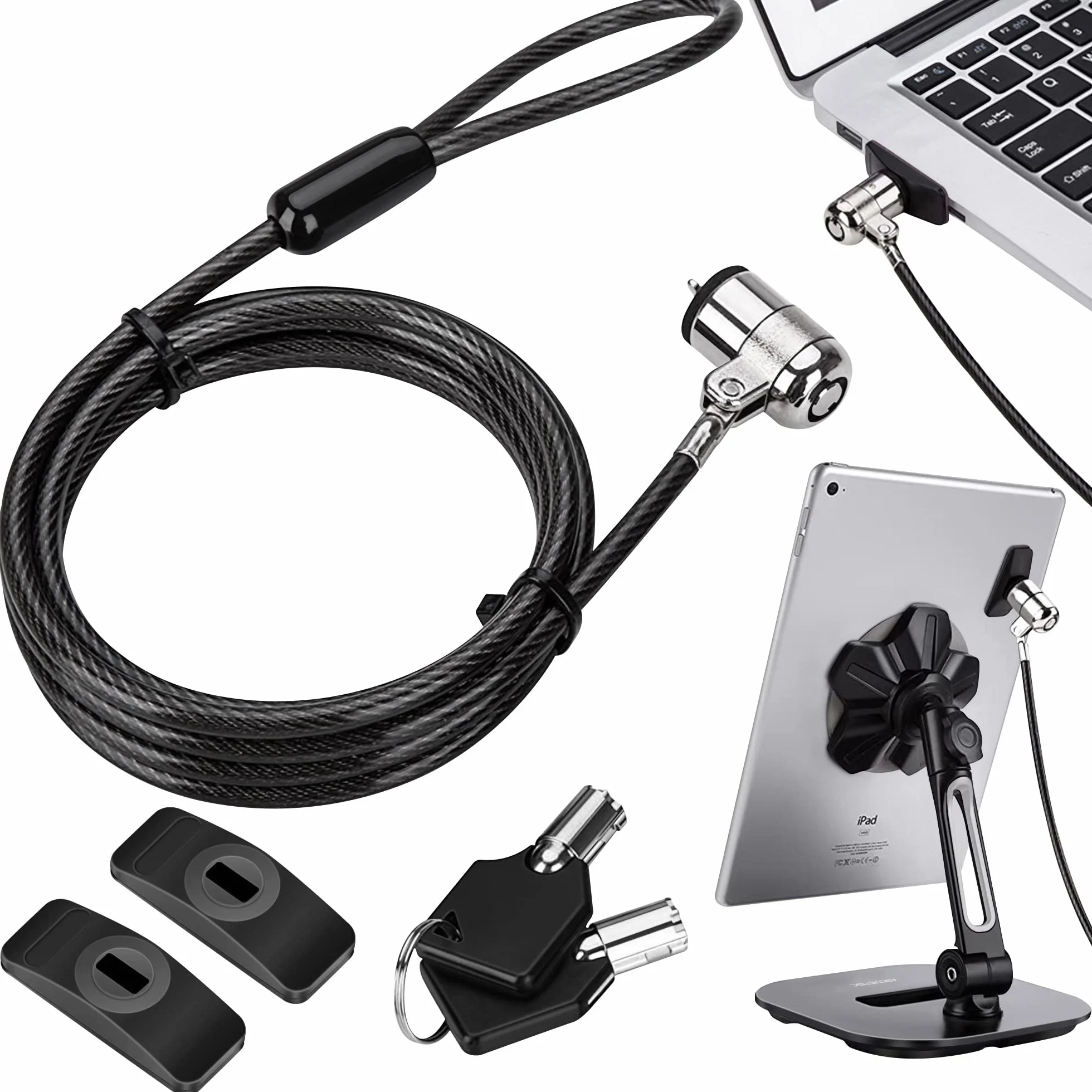 AboveTEK Candado de Seguridad para Ordenador Portátil, Candado con Cable para Tableta, Kit de Bloqueo de Acero Resistente con 2 Llaves para iPad, iPhone, Móvil, Computadora, Monitor, Mac