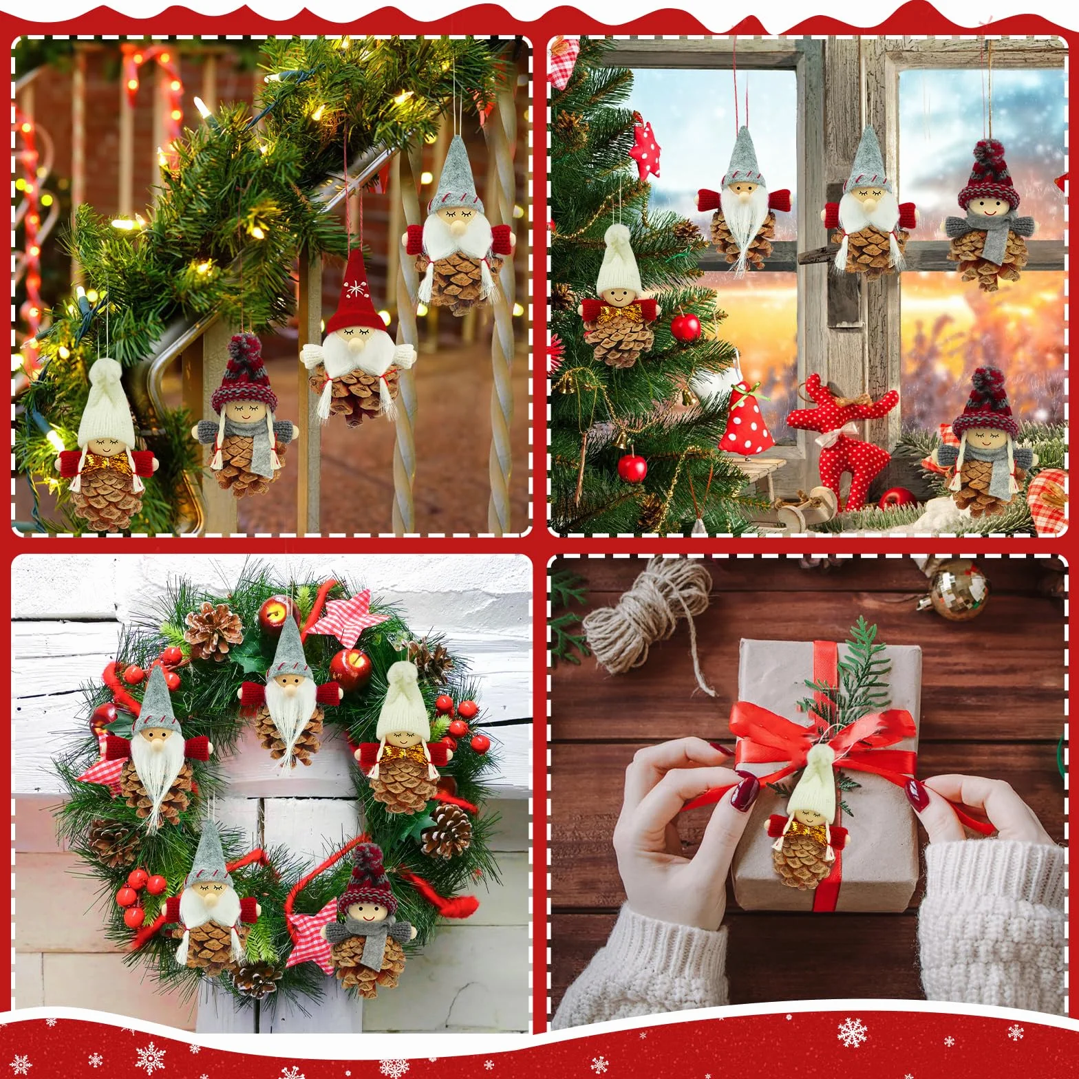 Adornos Navidad Madera 8 Piezas Elfo Gnomos Piñas Navideños Papa Noel Decoracion