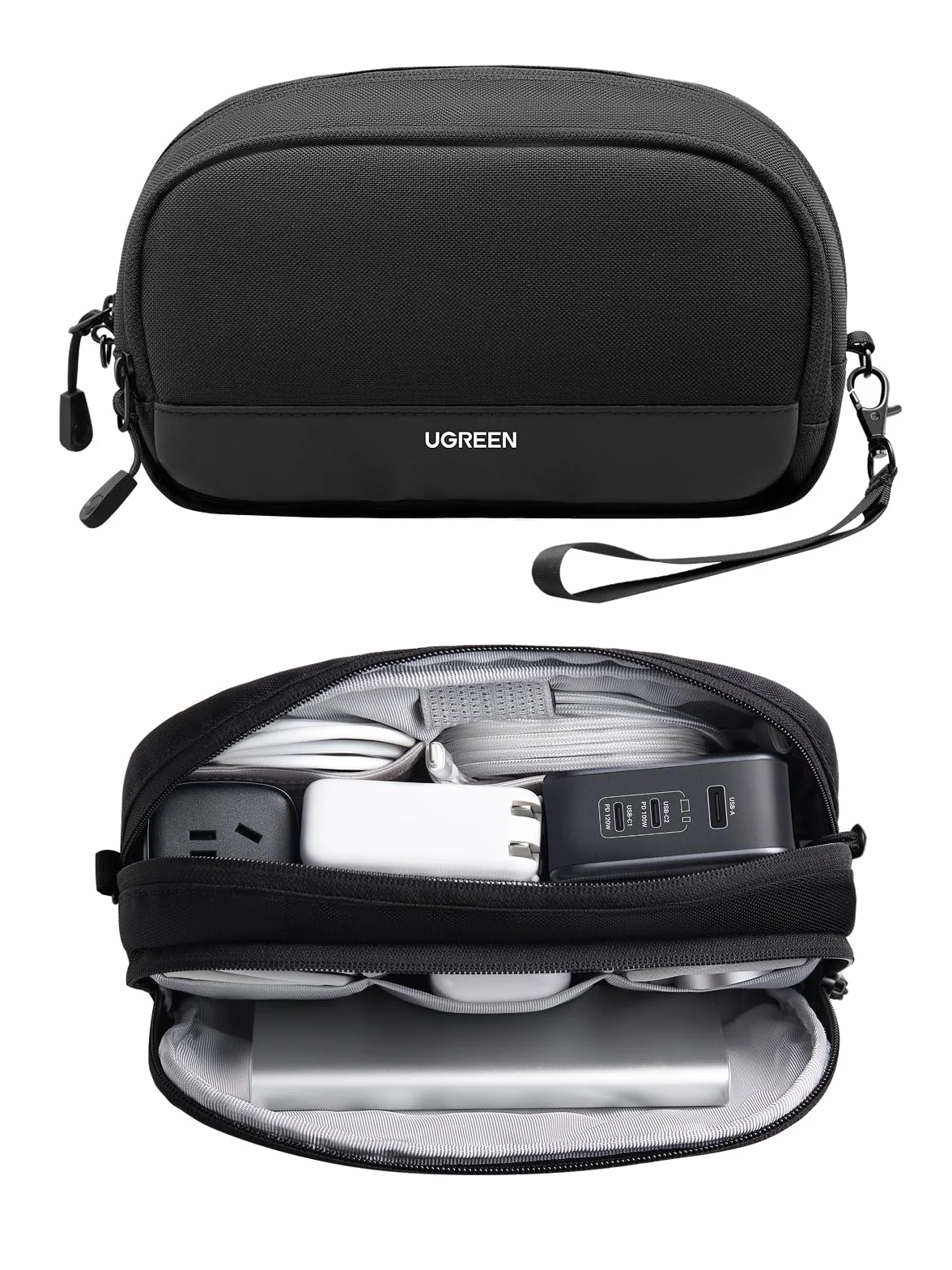 UGREEN Organizador Viaje Almacenamiento de Accesorios Electrónicos, Bolsa de Cable Impermeable estándar M Negra