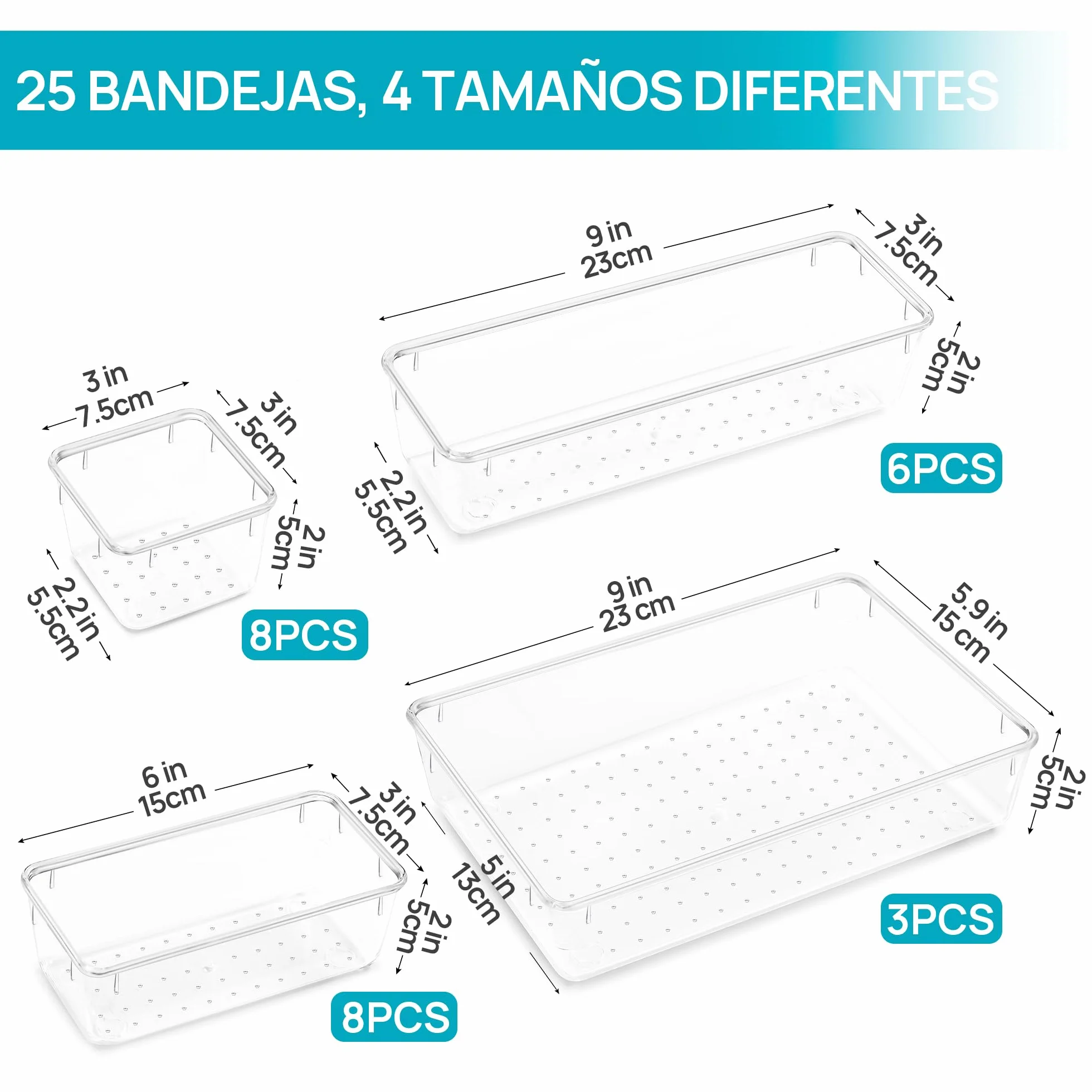 Vtopmart 25 Piezas Organizador de Cajones con 4 Tamaños, Bandejas de Almacenaje para Baño, Cocina