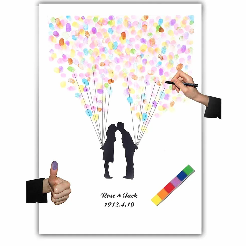 Kit Árbol de Huellas para Bodas con 6 Tintas + Marco para Cuadro, Libro de Firmas Nupcial 4 Diseños