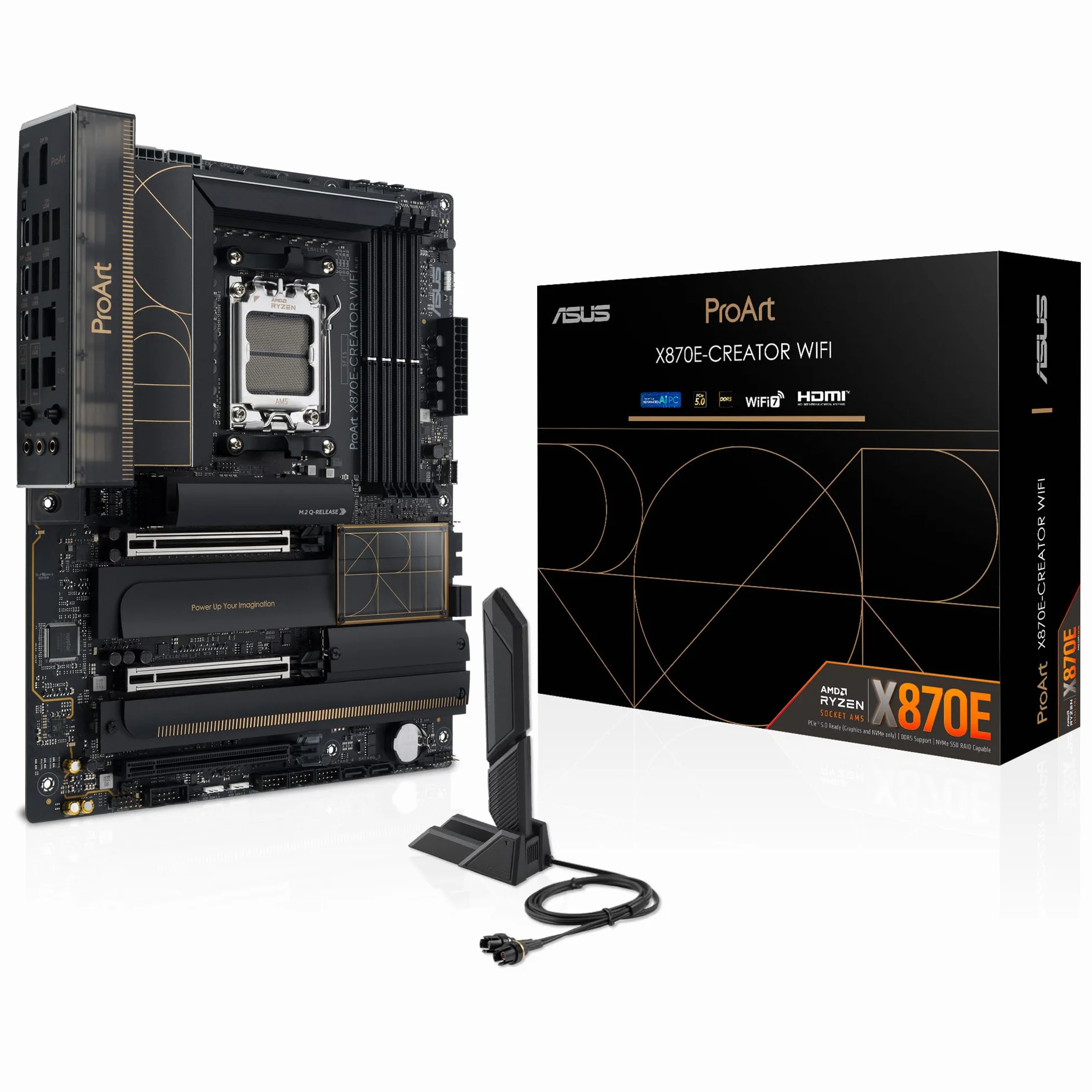 ASUS ProArt X870E-CREATOR WiFi -Placa Base AMD X870E ATX, PCIe 5.0 x16 Compatible con GPU de última generación, 16+2+2 etapas de Potencia, DDR5, Doble USB4, LAN de 10 GB y 2,5 GB, WiFi 7, 4X M.2