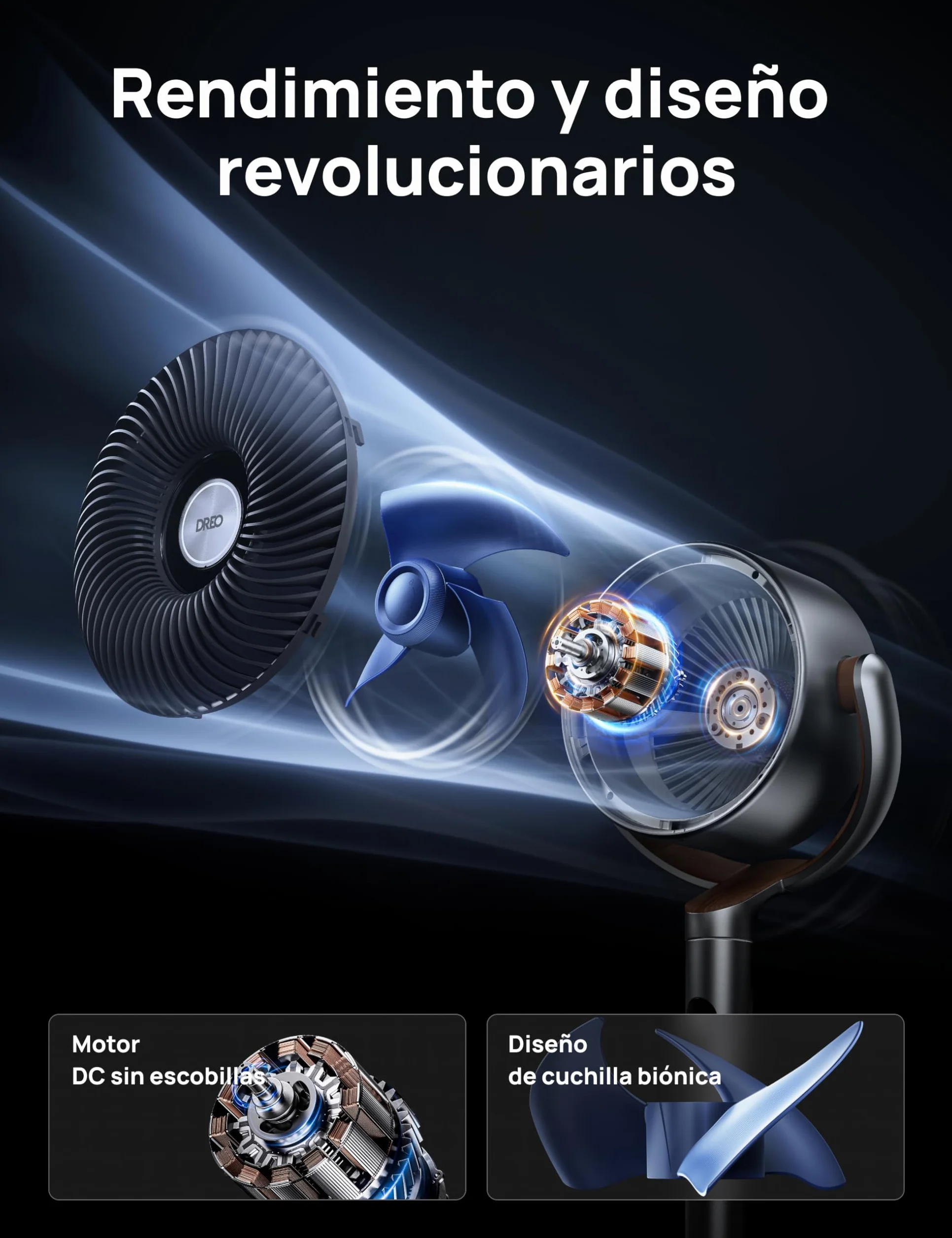 Dreo Ventilador de Pie Silencioso Control Remoto 24 m Alcance 23dB 1200 m³/h 3 Modos 8 Velocidades Temporizador Oscilación 120°