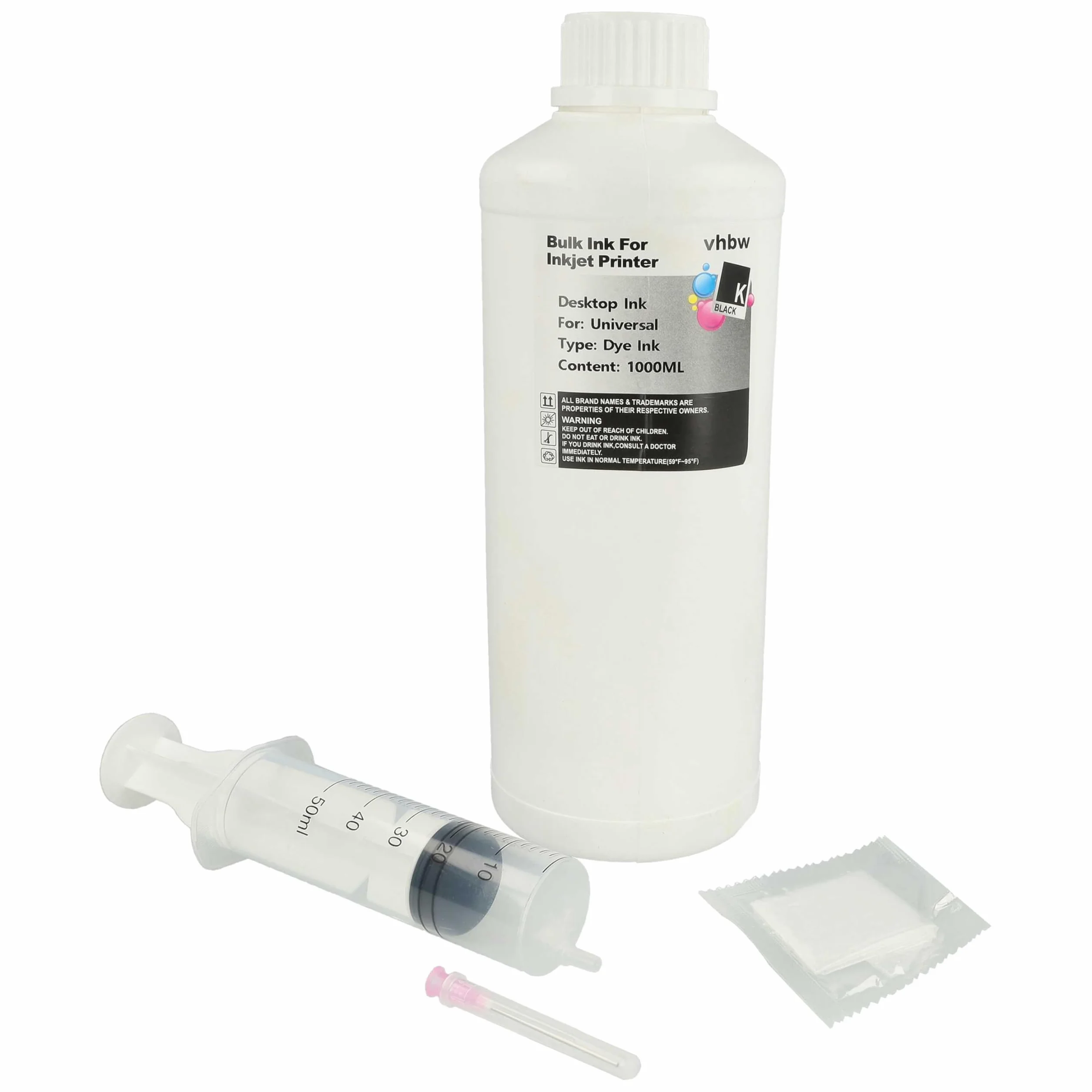vhbw Tinta de Recarga para Impresora - Tinta de Recarga, Dye Negro, 1000ml
