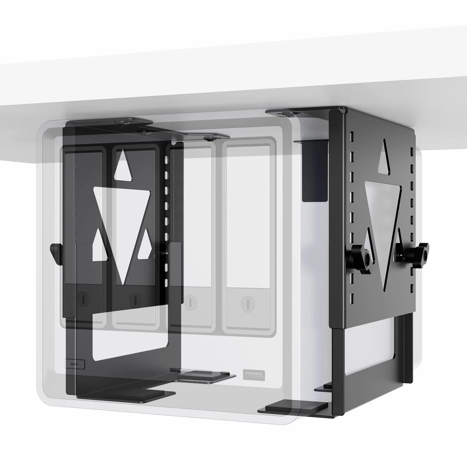 PUTORSEN Soporte de PC Mini/NAS Bajo el Escritorio, Soporte de PC Bajo el Escritorio Ajustable en Altura y Anchura