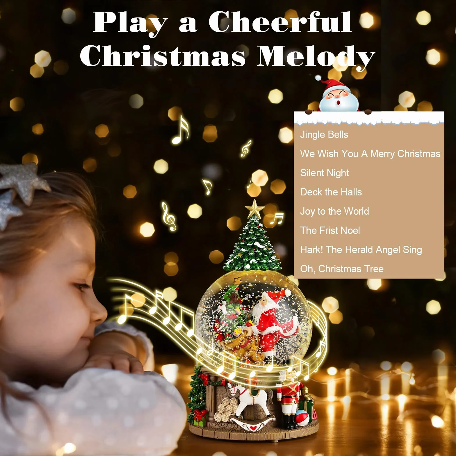 Lewondr Globo de Nieve Navideño, Caja de Música Eléctrica Reno con Chimenea y Papá Noel, Decoración de Navidad
