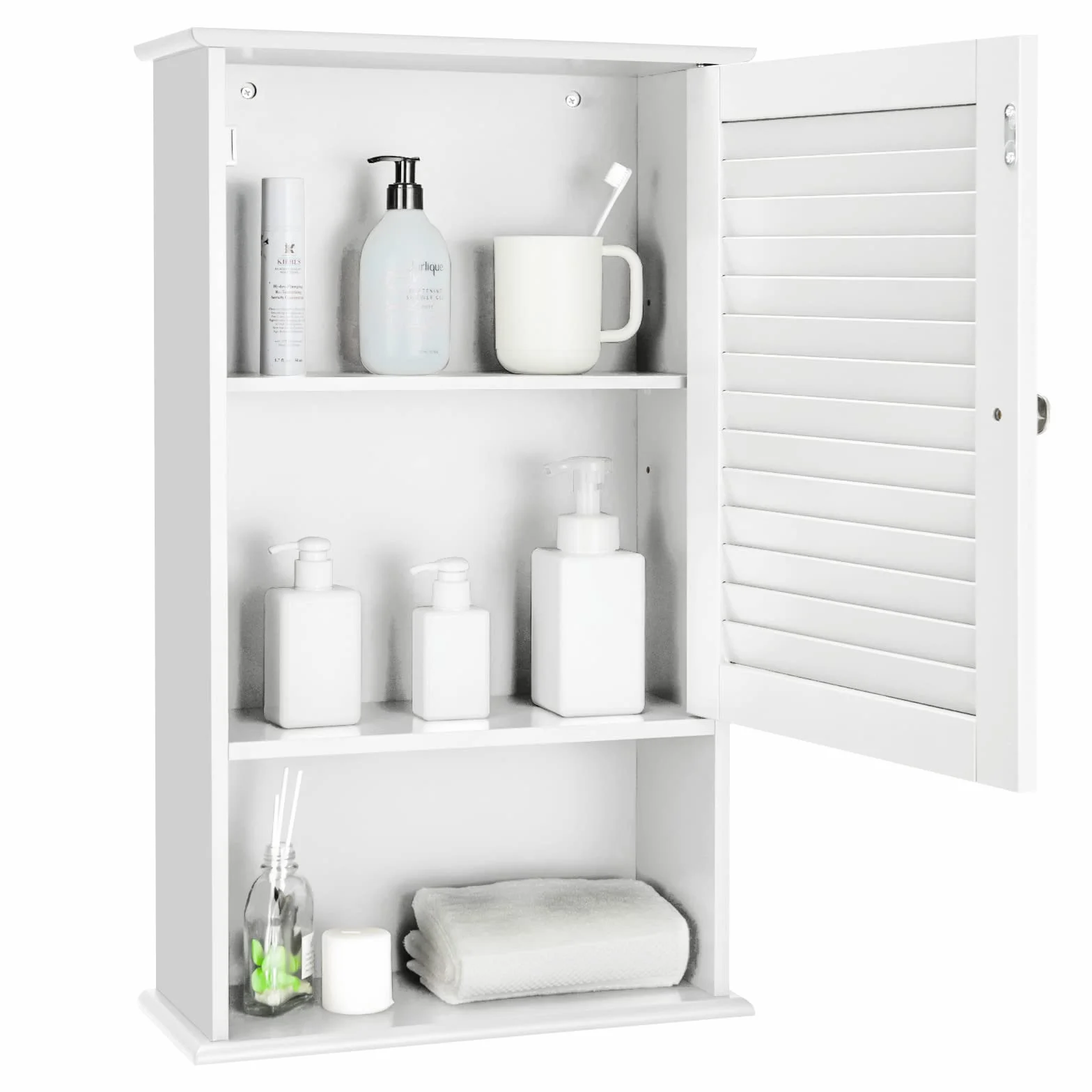 LIFEZEAL Armario de baño de Pared con 3 estantes de Almacenamiento, 42 x 17 x 70 cm, Armario de Almacenamiento Colgante de una Puerta de Madera para Cuarto de baño, Estante Ajustable (Blanco)