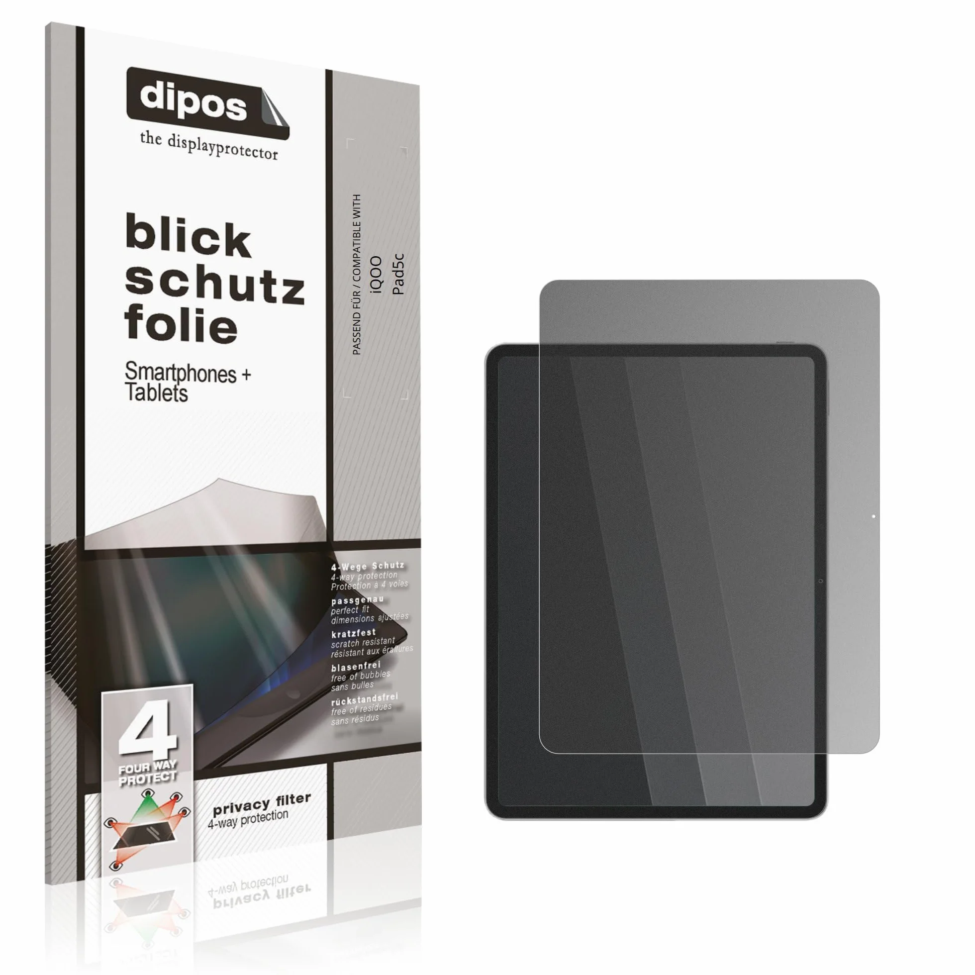 dipos Protector de Pantalla Antiespía para iQOO Pad5c | Película protectora mate, filtro de privacidad 4 vías, ajuste perfecto, antiarañazos, sin burbujas, autoadhesivo