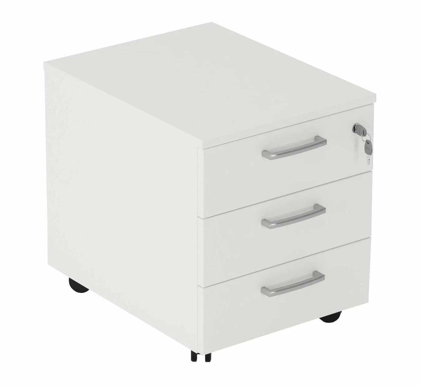 One Living Cajonera Oficina con Ruedas, Archivador Móvil con 3 Cajones y Cerradura (Blanco, 42 x 56 x 51 cm)