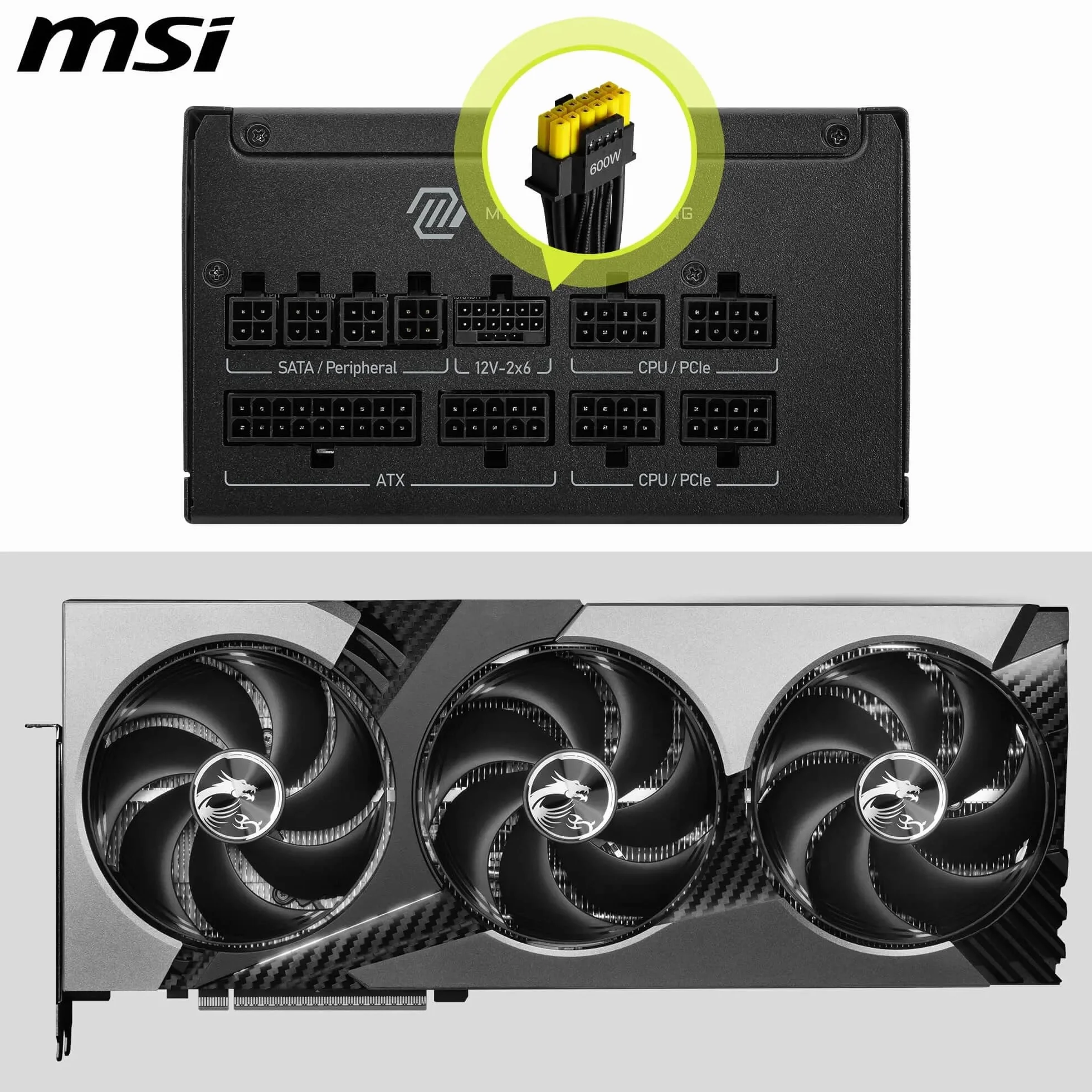 MSI mag A850GLS PCIE5, Fuente de alimentación, 850W, 80 Plus Gold, ATX 3.1, Compatible con GPU PCIe 5.1, 12V-2x6 nativos, Conector 12V-2x6 de Dos Colores, Fuente de alimentación ATX