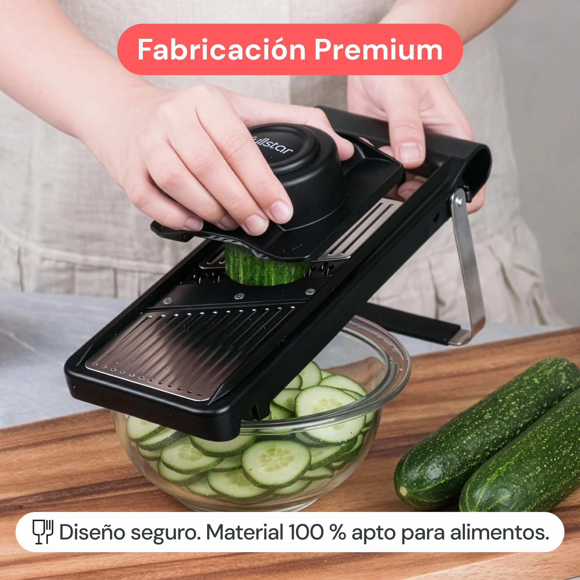 Mandolina de Cocina Profesional 2 en 1 Acero Inoxidable Grosor Ajustable 1-4 mm con Cuchilla Juliana