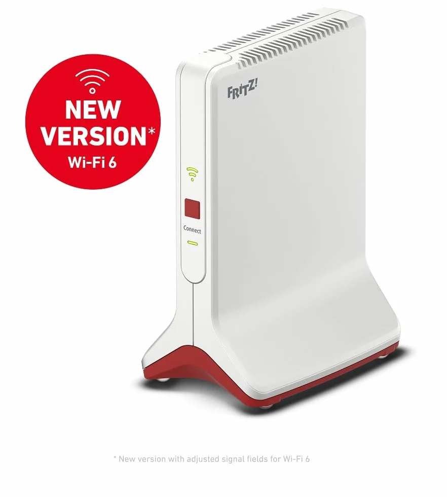 Fritz!Repeater 6000 International - Repetidor/Extensor Wi-Fi 6, Tribanda: (2 x 2.400 Mbps/5 GHz y 1.200Mbps/2,4 GHz), Mesh, Punto de Acceso WiFi, 2 Puertos LAN Gigabit, Interfaz en Español