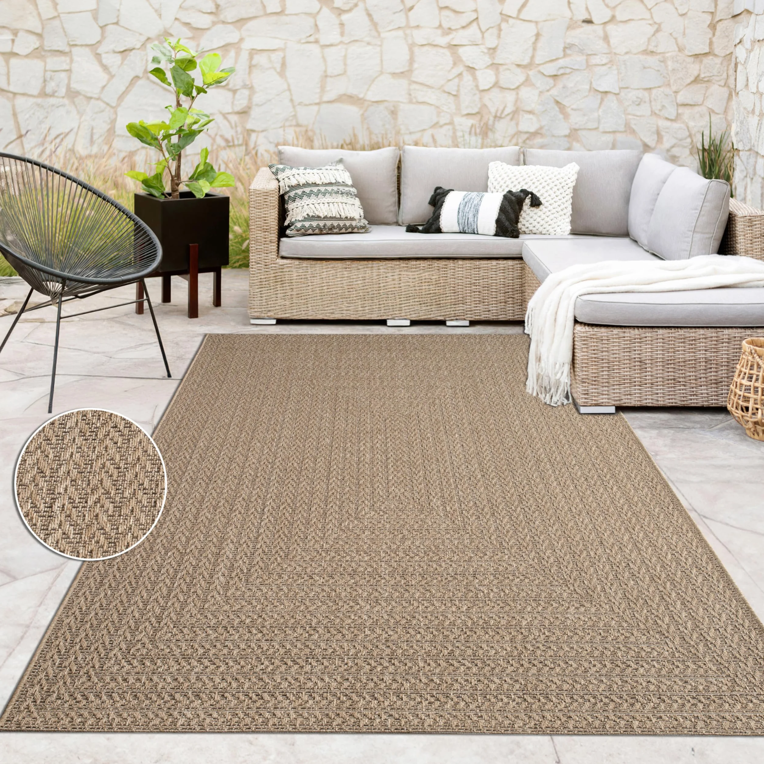 Paco Home Alfombra de Yute para Interior y Exterior - Natural y Negra, Resistente y Elegante, Ideal para Patio y Salón, tamaño:200x290 cm, Color:Beige 3