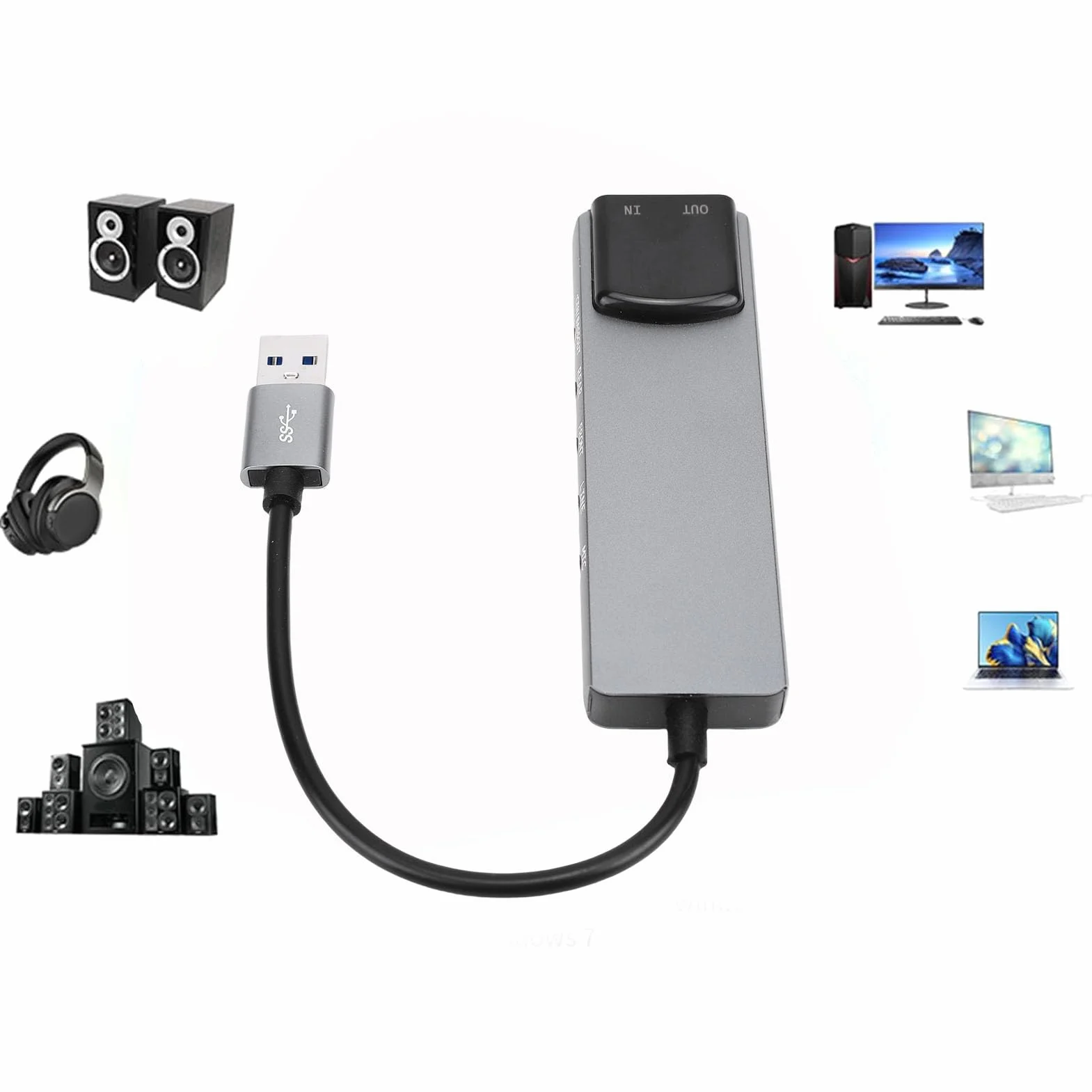 CCYLEZ Tarjeta de Sonido Envolvente USB 7.1 para PC, Tarjeta de Sonido USB Externa con Digital SPDIF 7.1 Canales, Adaptador de Sonido para Computadora Portátil, Escritorio, Juegos,