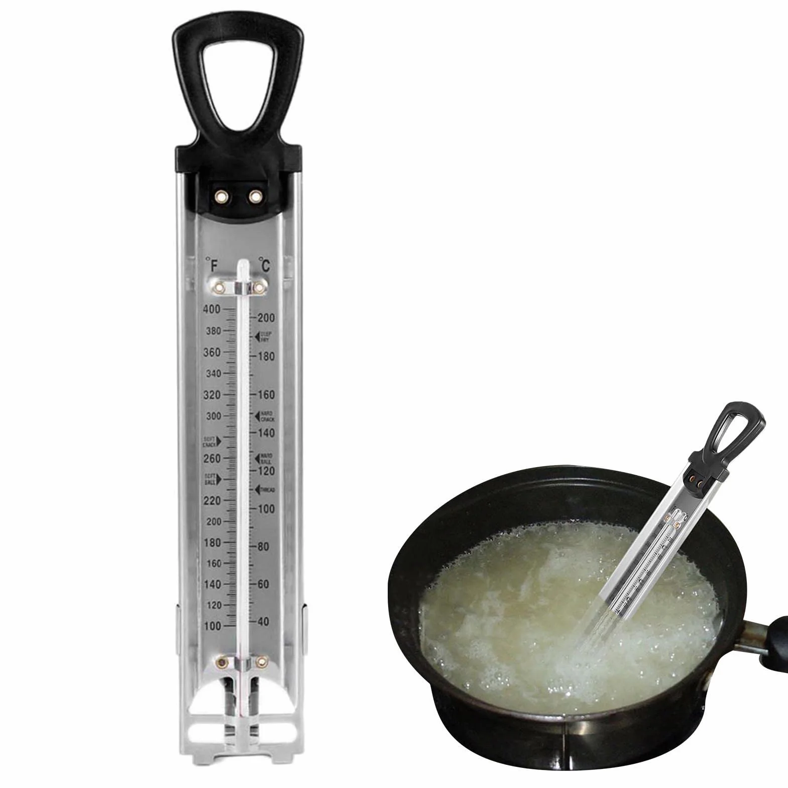 Termómetro de Cocina de Acero Inoxidable con Gancho y Clip para Freír, Hornear y Dulces