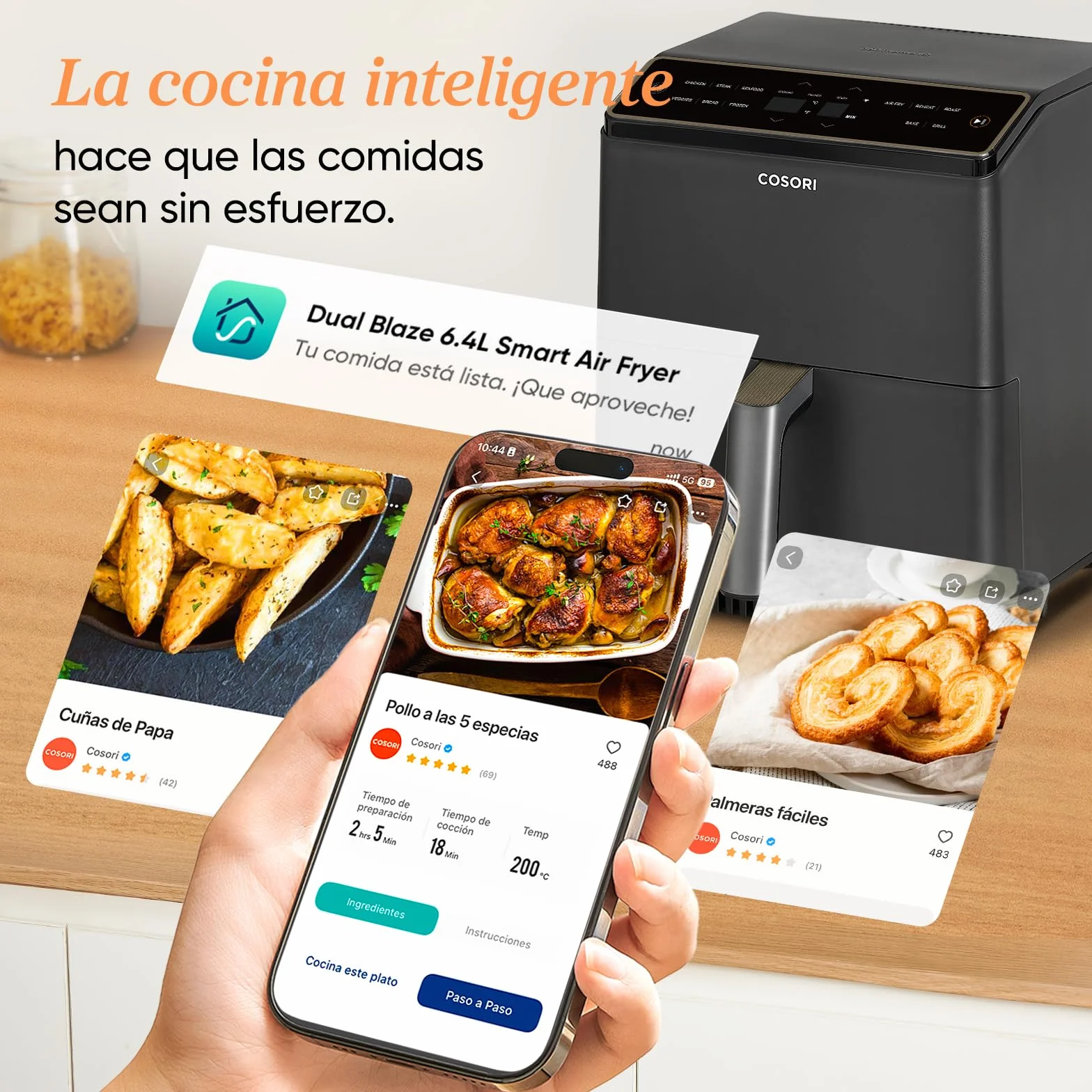 Cosori Dual Blaze Air Fryer WiFi 6.4L Freidora de Aire sin Aceite 11 en 1 App Recetas Chef Español Gris