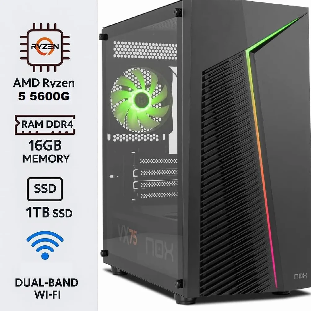 PC’S Gaming (RYZEN 5 4600G 6/12 4.2GHz, Gráfica AMD Vega, RAM 16GB, SSD 1TB + WiFi, Windows 11 Pro) PC Gamer Ordenador Gaming, PC Sobremesa (RYZEN 5 4600G, SSD 1TB, PC)
